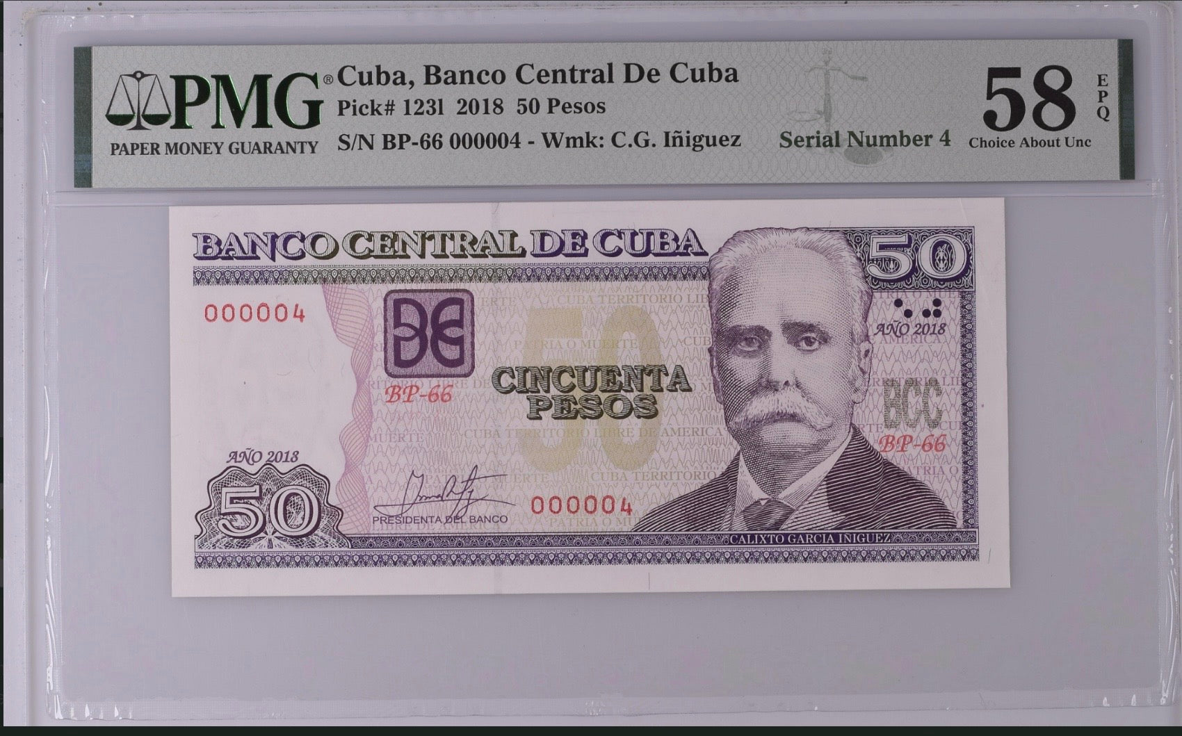 2018 50 Peso NÚMERO 4 PMG 58 EPQ