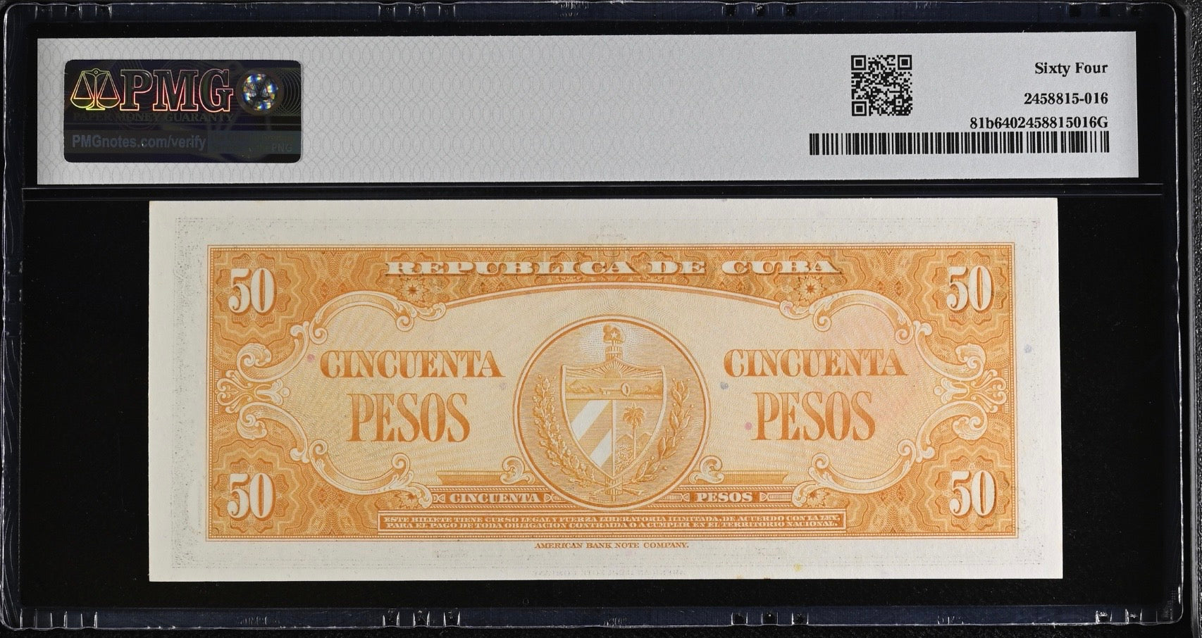 1958 50 Peso PMG 64