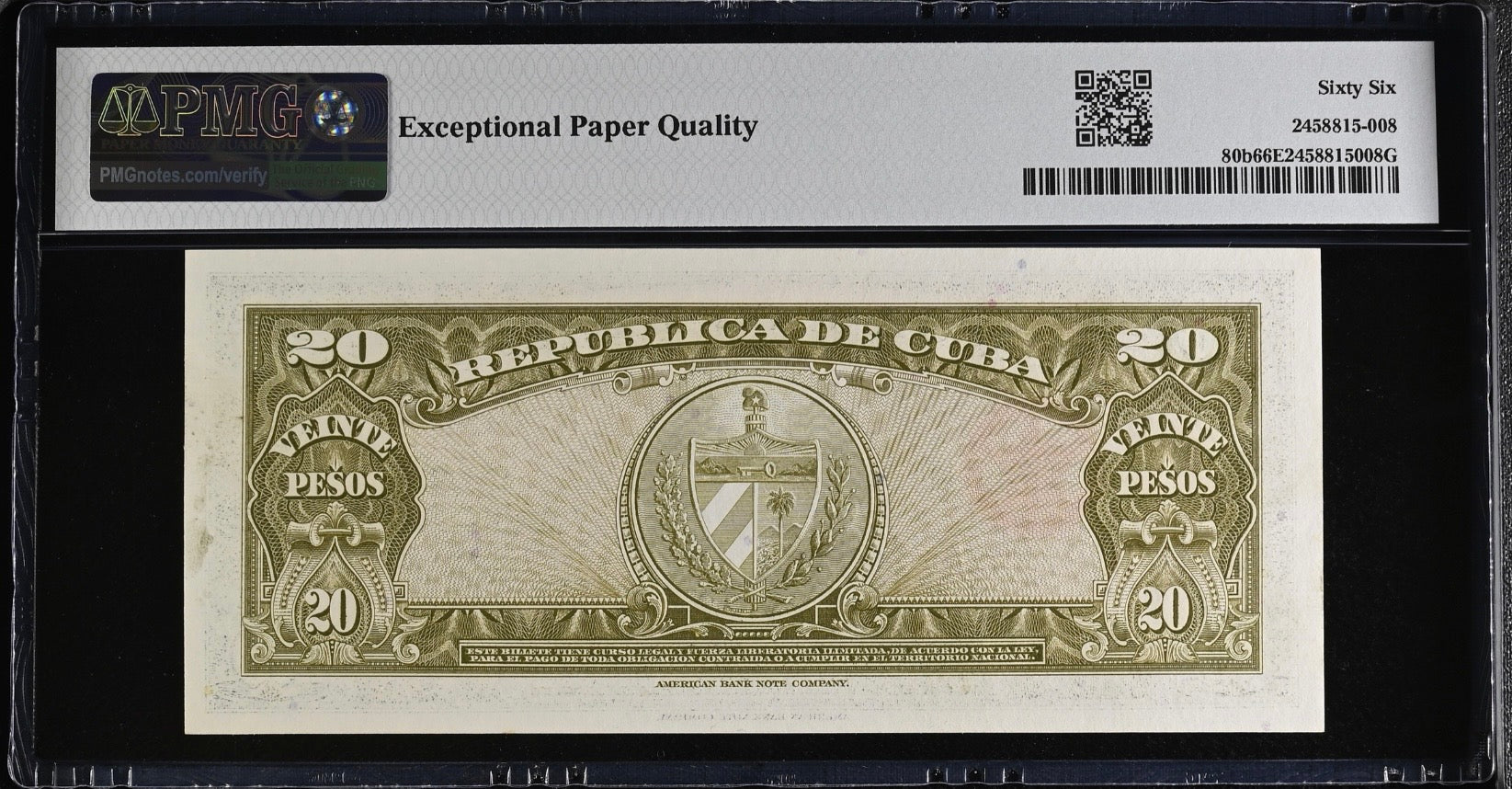 1958 20 Peso PMG 66 EPQ