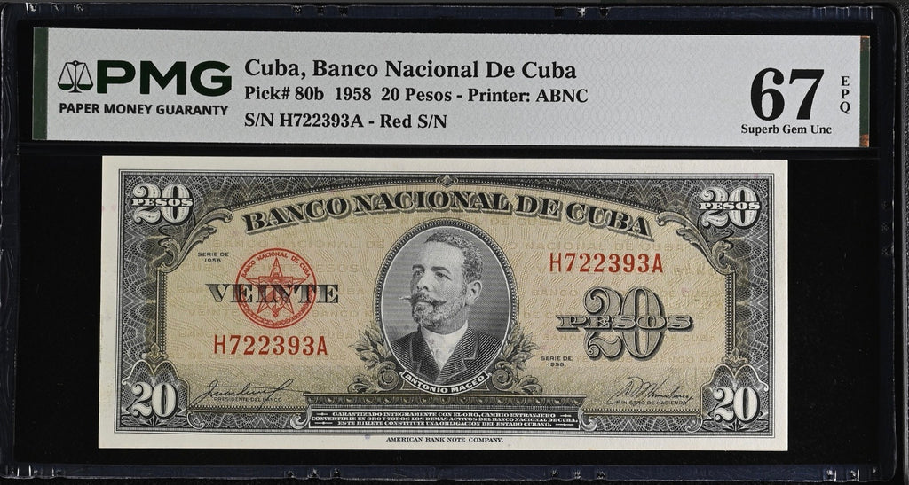 1958 20 Peso PMG 67 EPQ TOP POP
