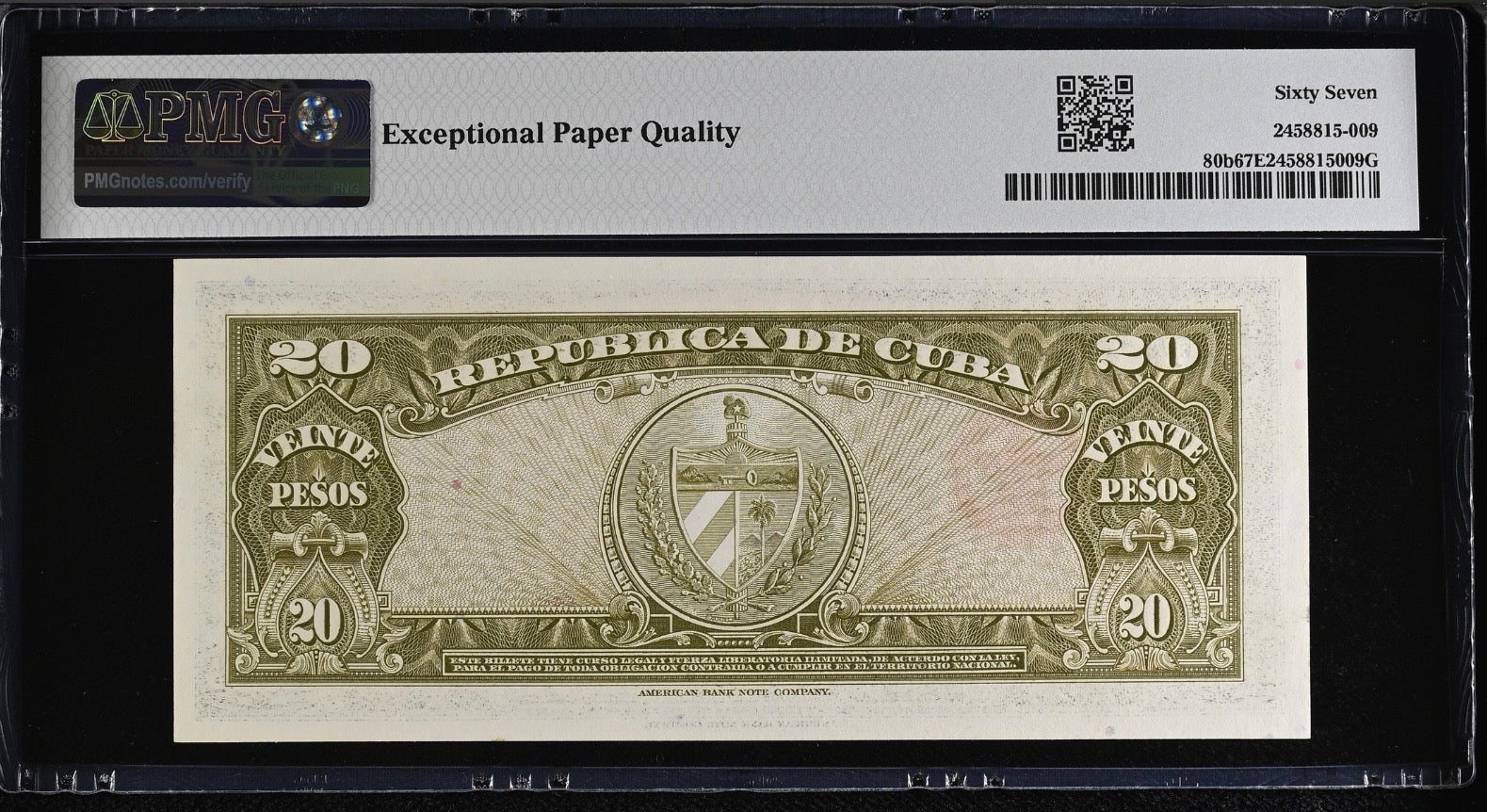 1958 20 Peso PMG 67 EPQ TOP POP