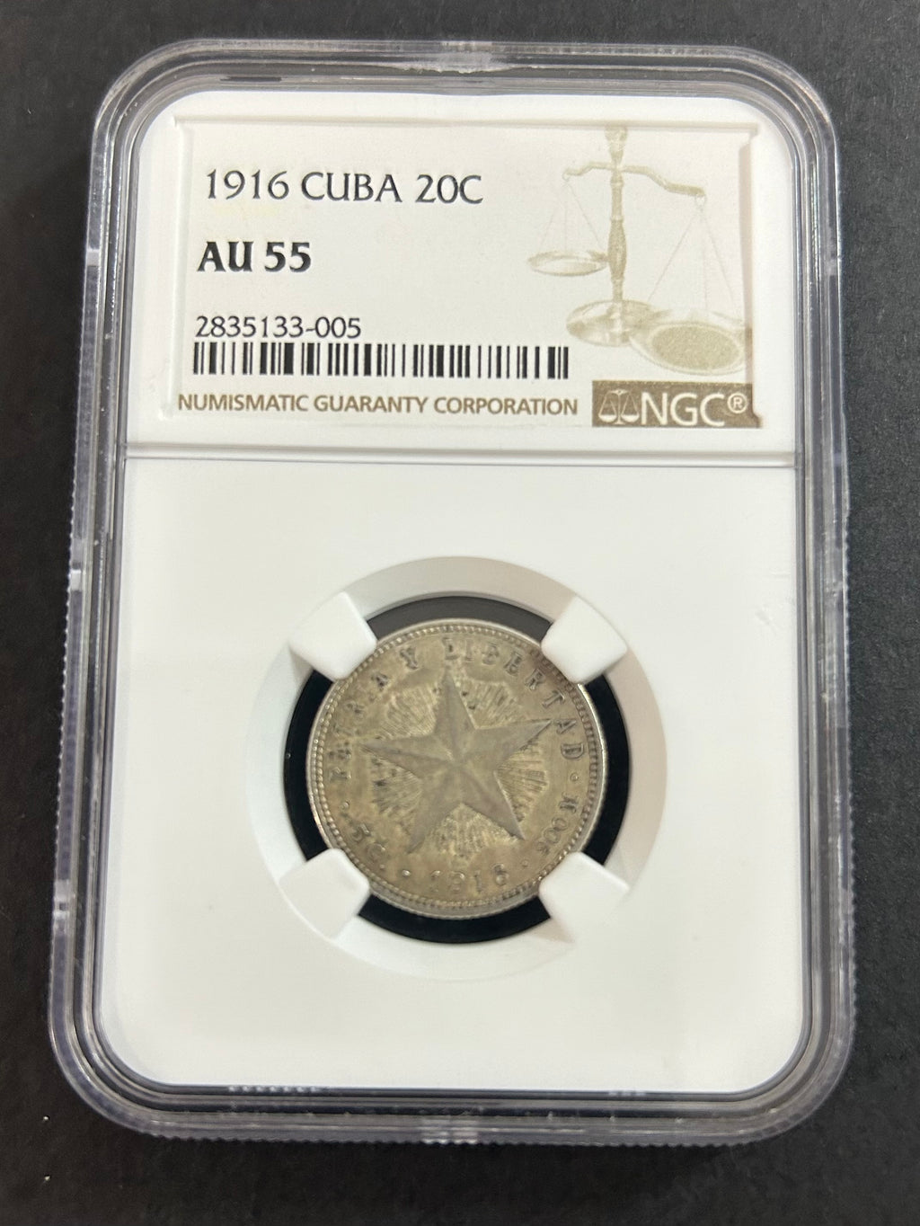 1916 Cuba 20C AU55 NGC