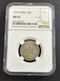 1916 Cuba 20C AU55 NGC