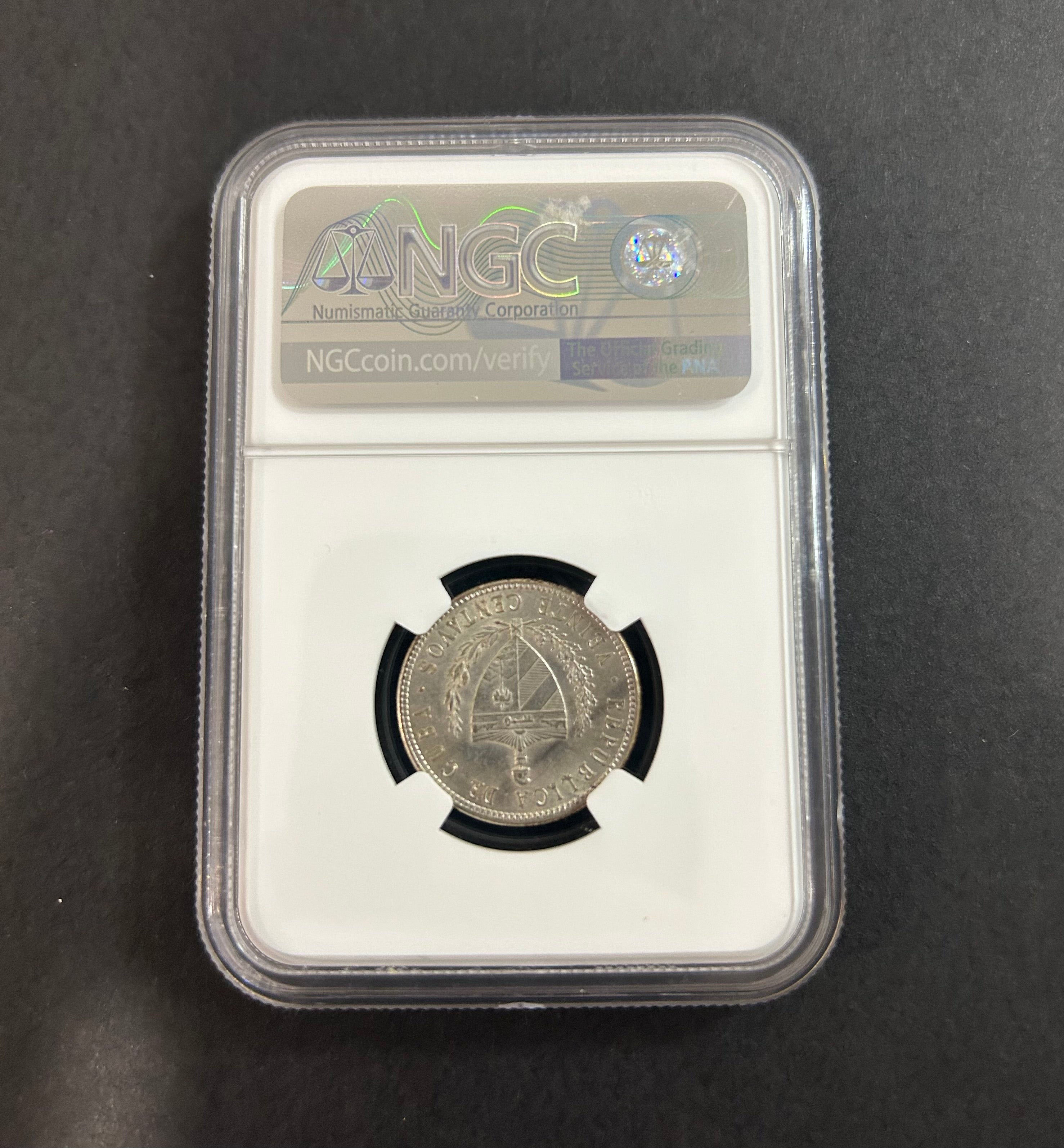 1915 Cuba 20C Low Relief Coarse Reeding AU 55 NGC