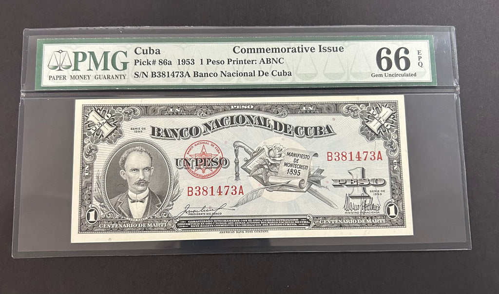 1953 Cuba 1 Peso PMG 66 EPQ