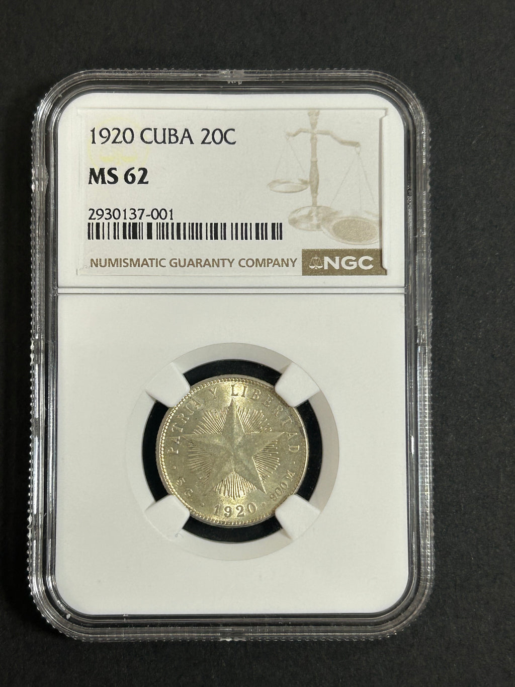 1920 Cuba 20C MS 62 NGC