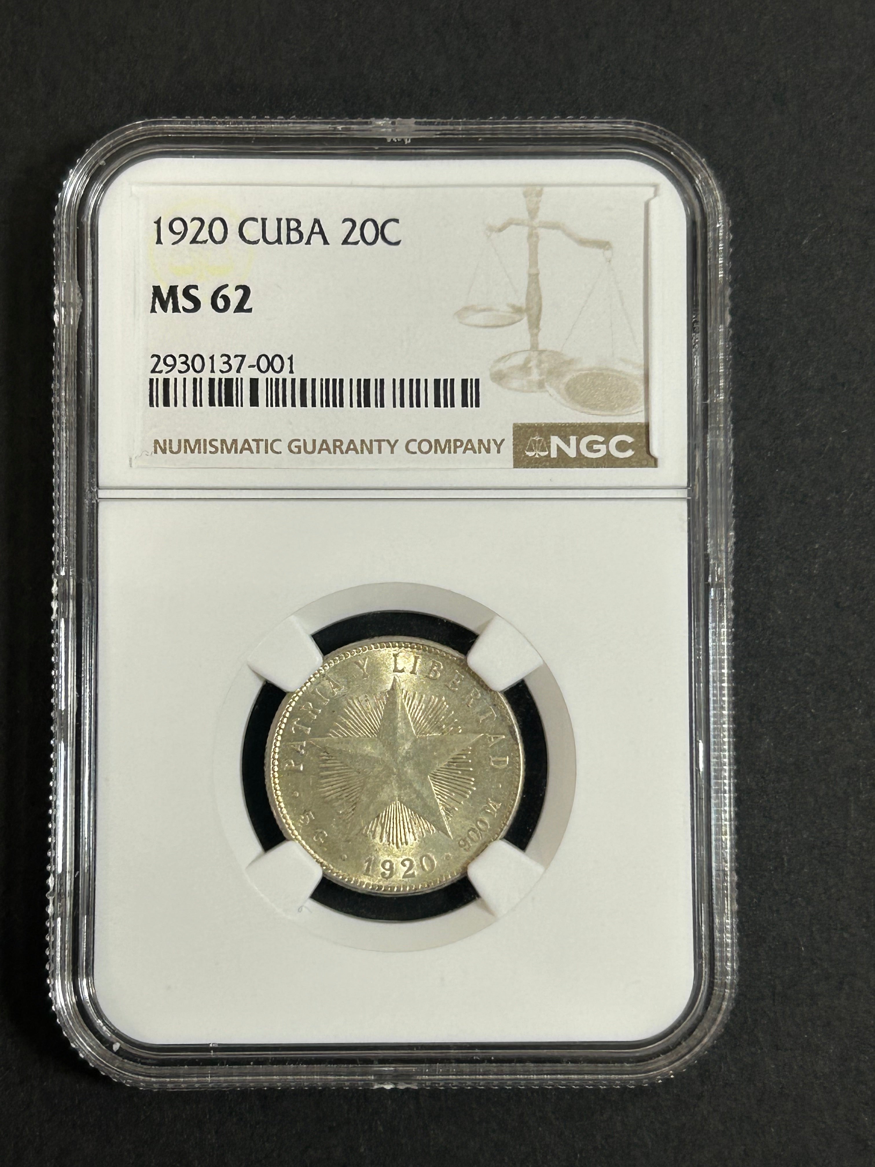 1920 Cuba 20C MS 62 NGC