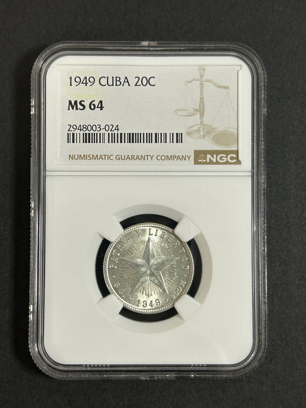 1949 Cuba 20C MS 64 NGC