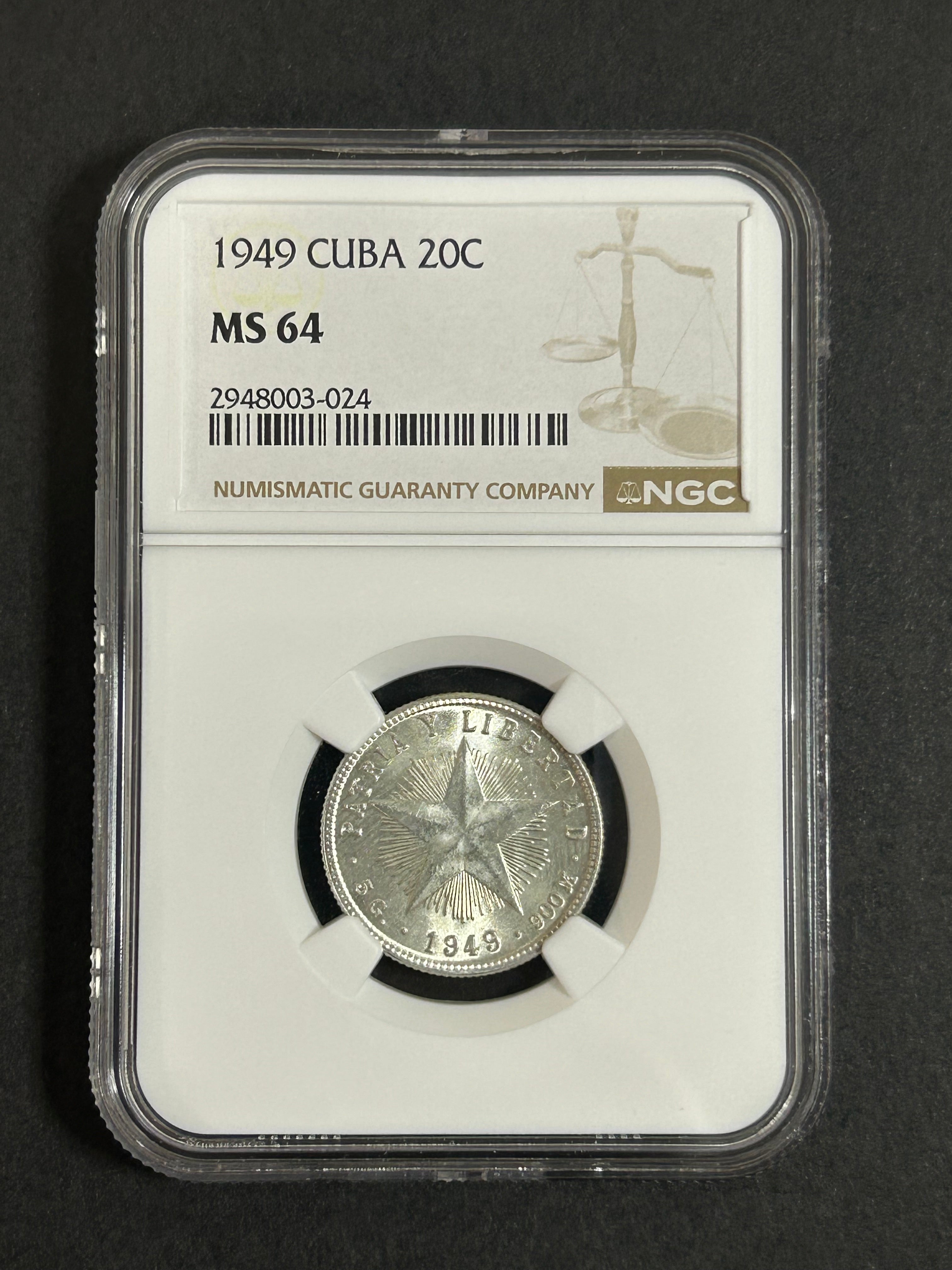 1949 Cuba 20C MS 64 NGC
