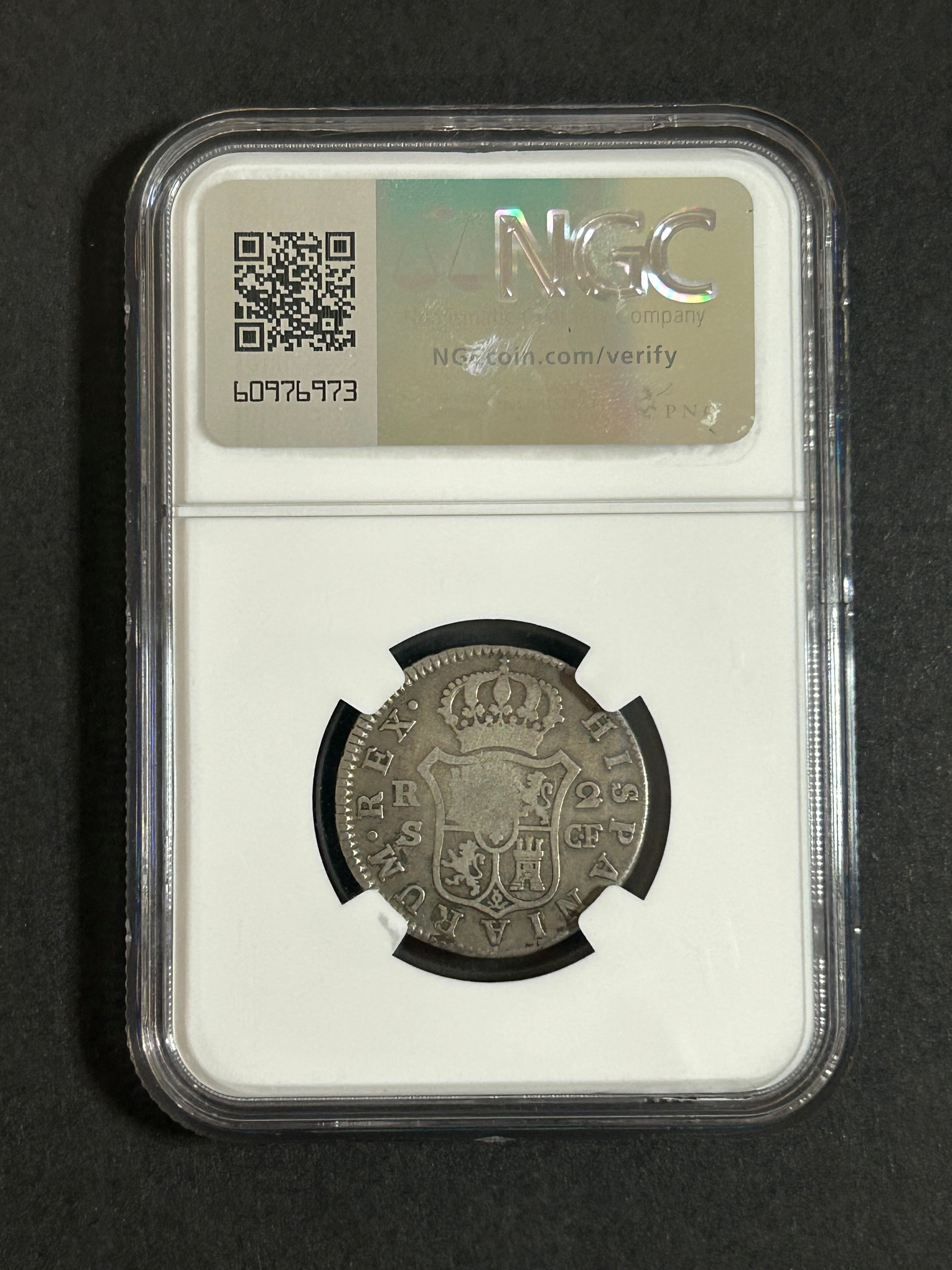 (1841) Cuba 2 Reales sobre 2 Reales de España de 1774 – Lattice Counterstamp – NGC G6