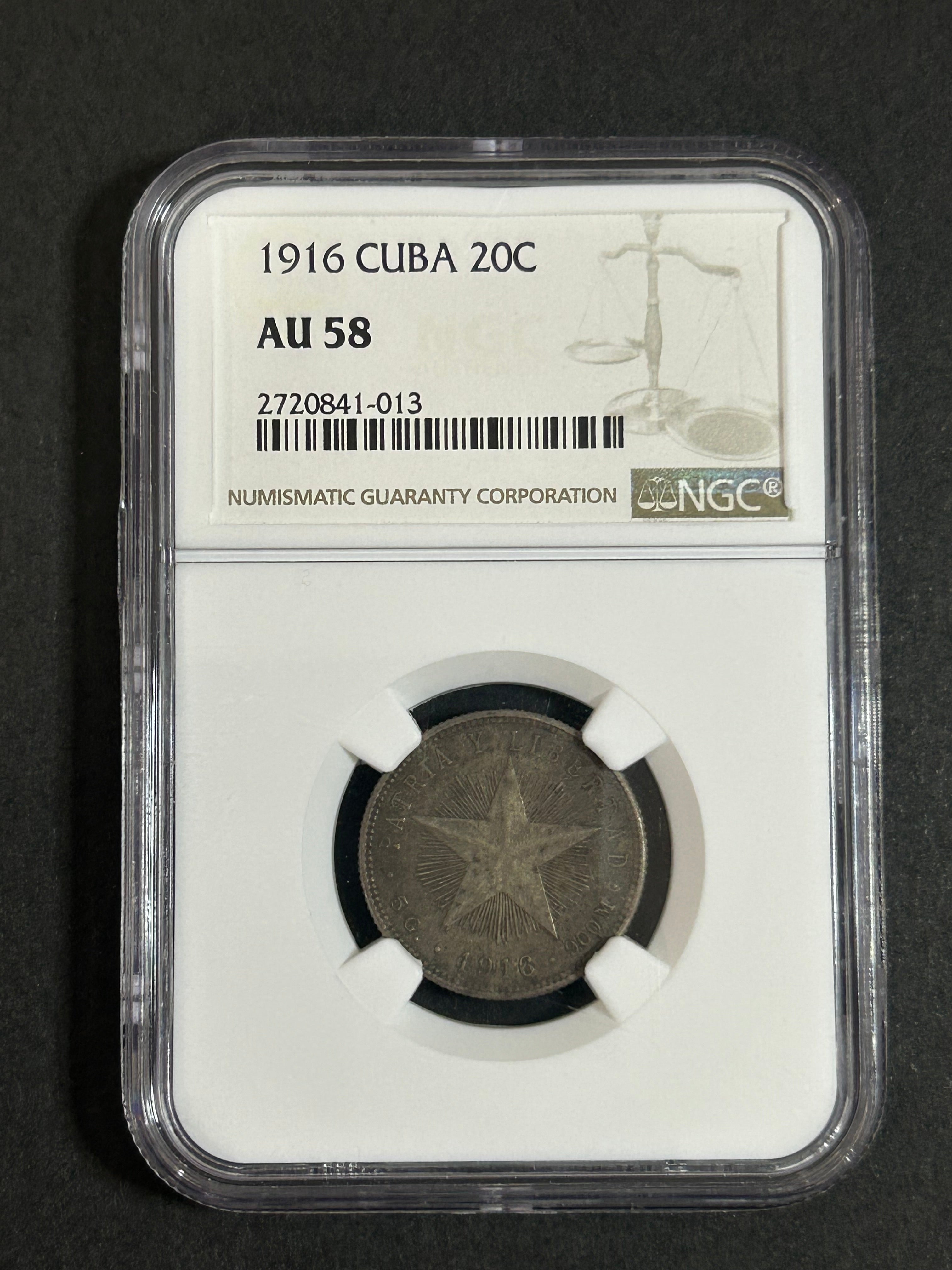 1916 Cuba 20C AU58 NGC