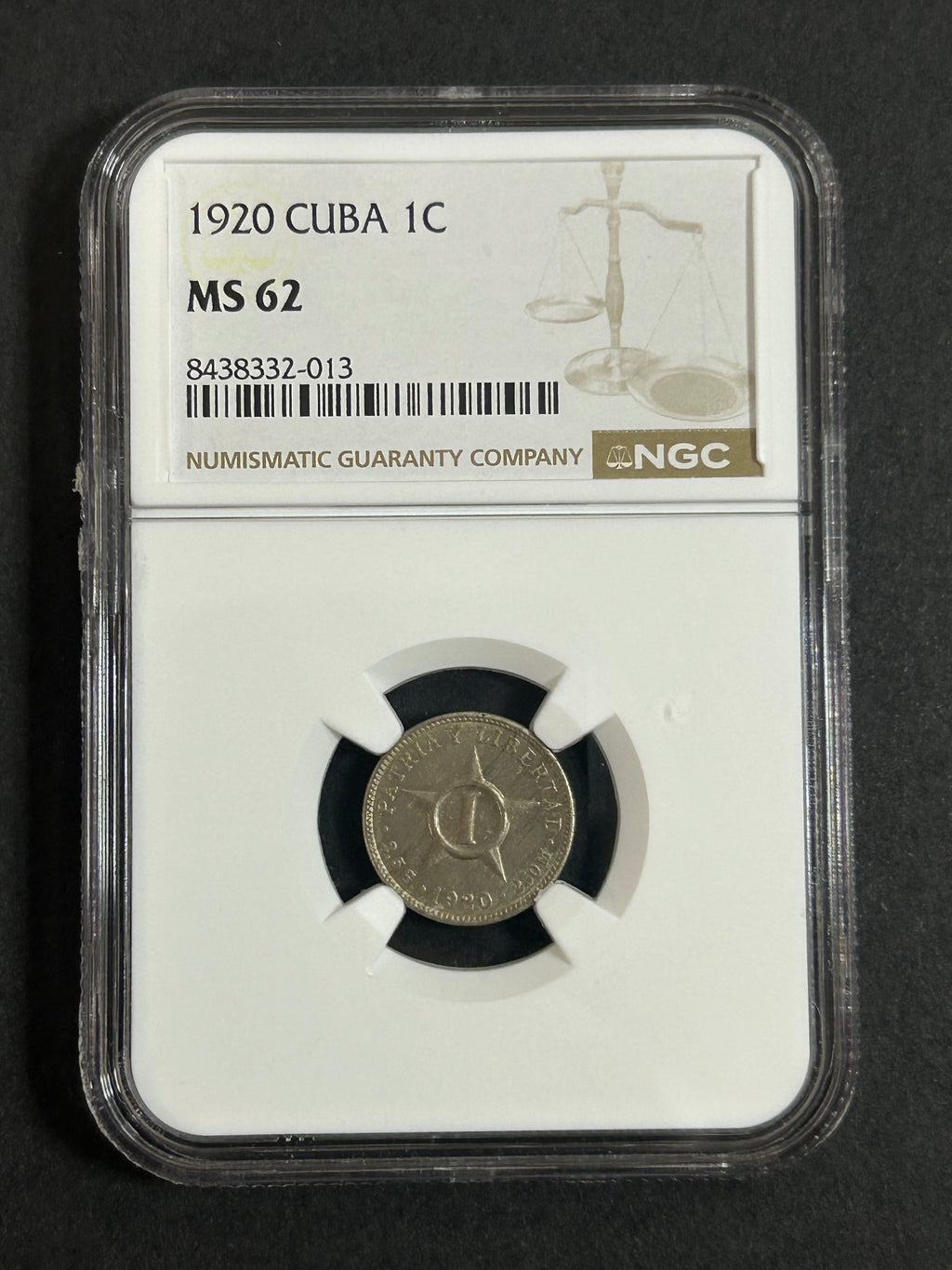 1920 Cuba 1C MS 62 NGC