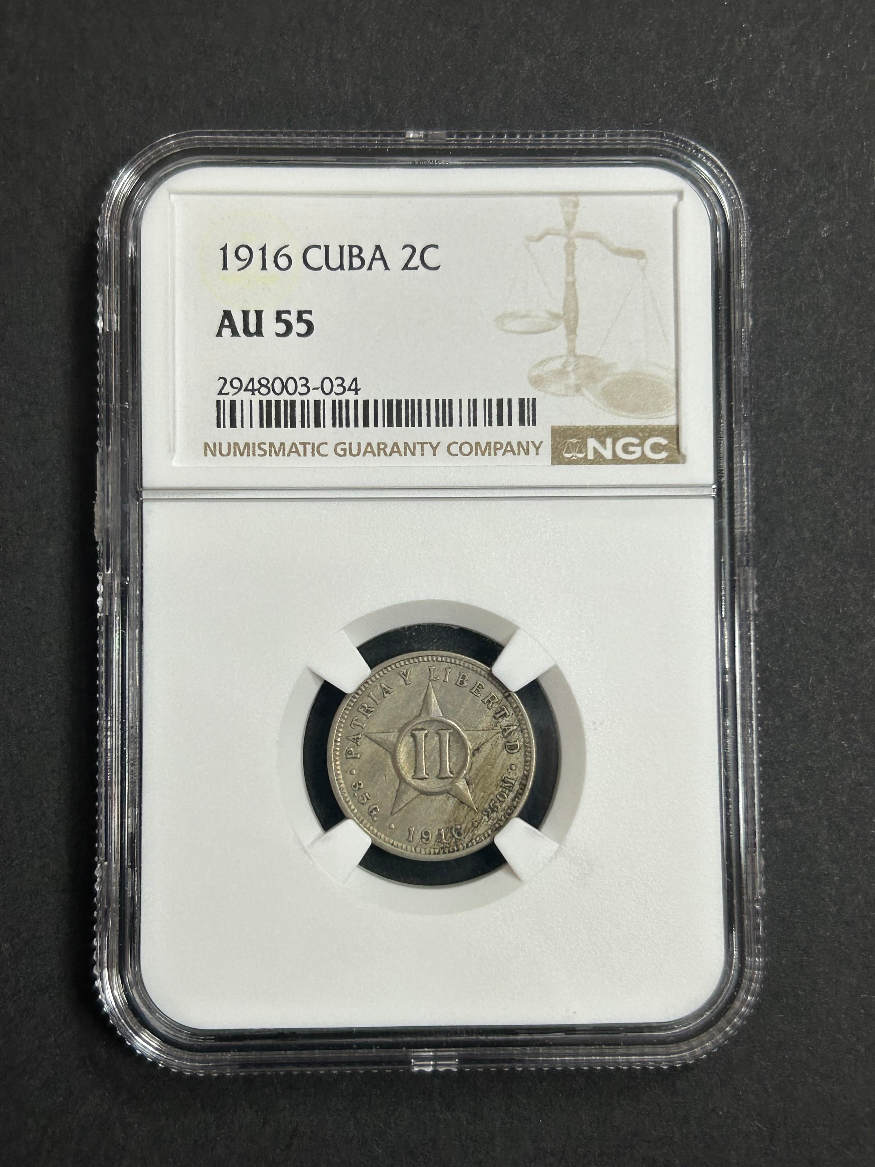1916 Cuba 2C AU55 NGC