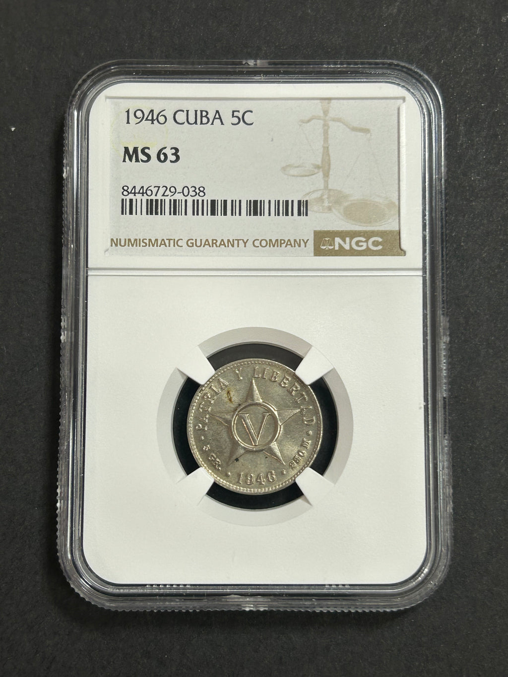 1946 Cuba 5C MS 63 NGC