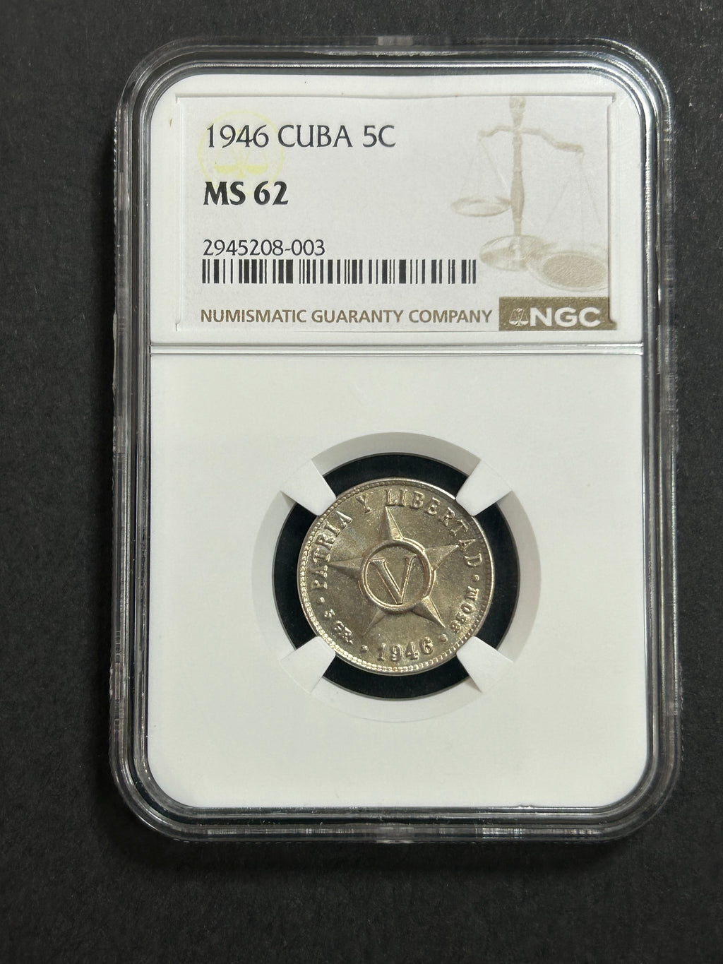 1946 Cuba 5C MS 62 NGC