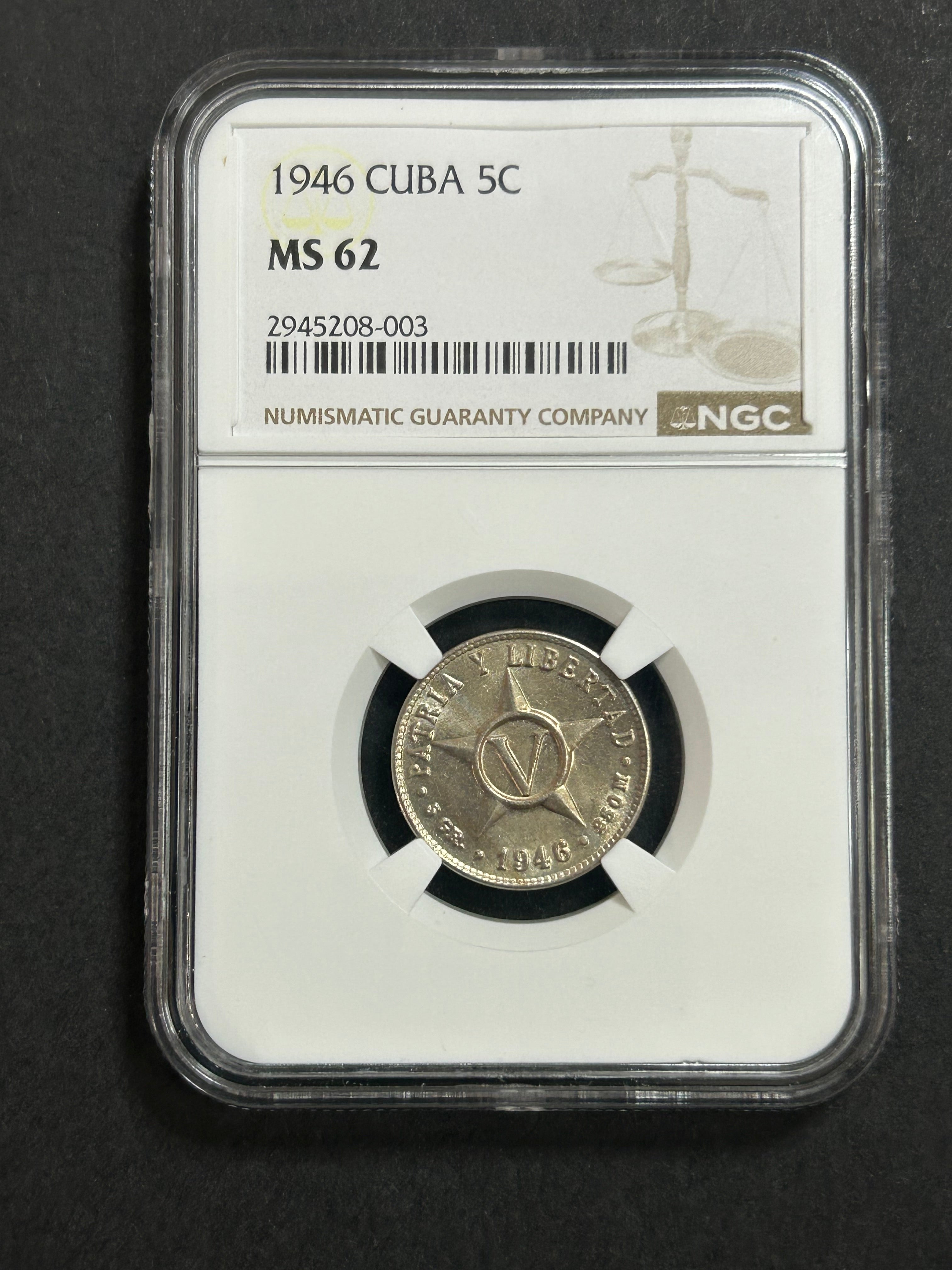 1946 Cuba 5C MS 62 NGC