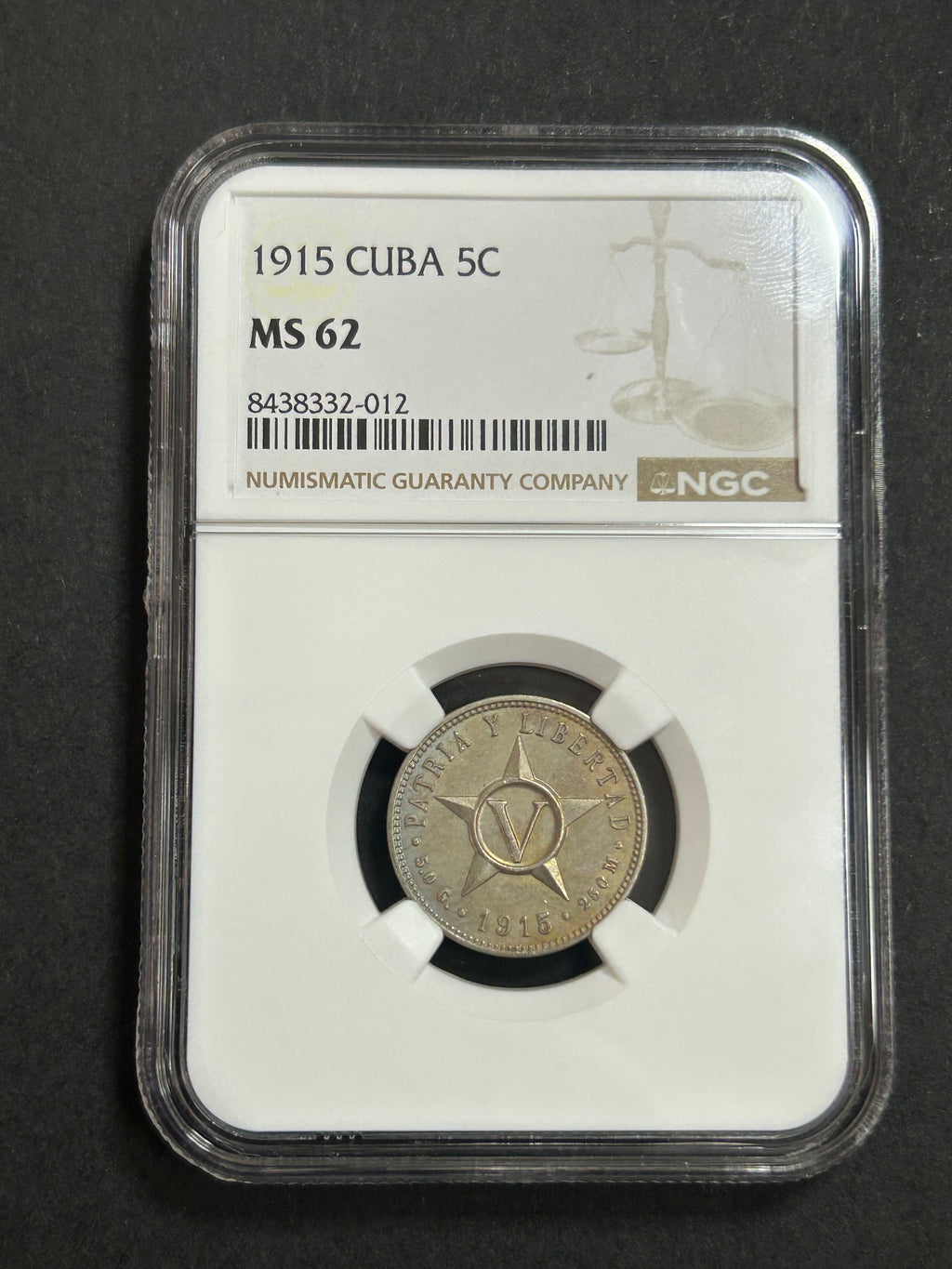 1915 Cuba 5C MS62 NGC
