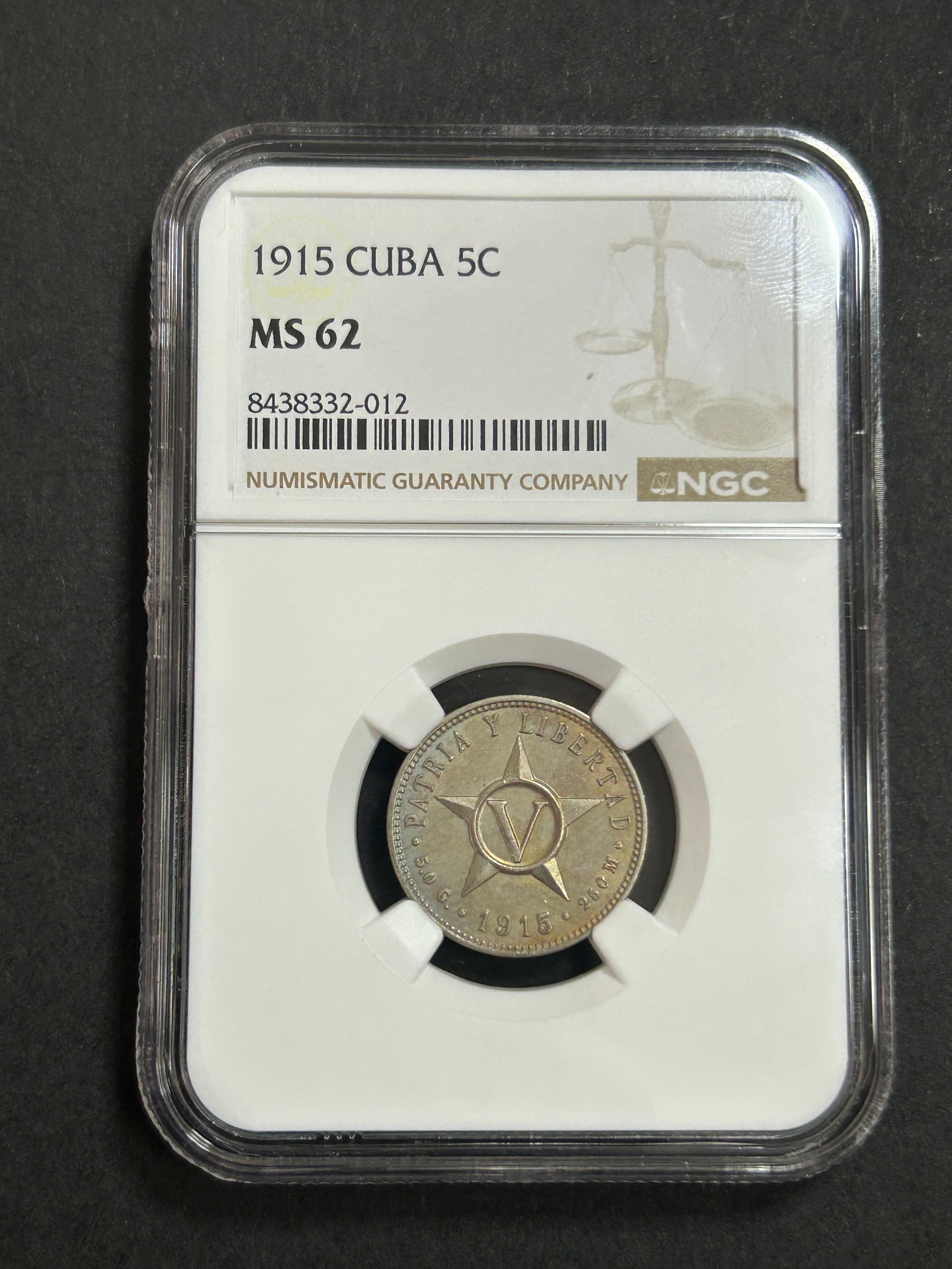 1915 Cuba 5C MS62 NGC