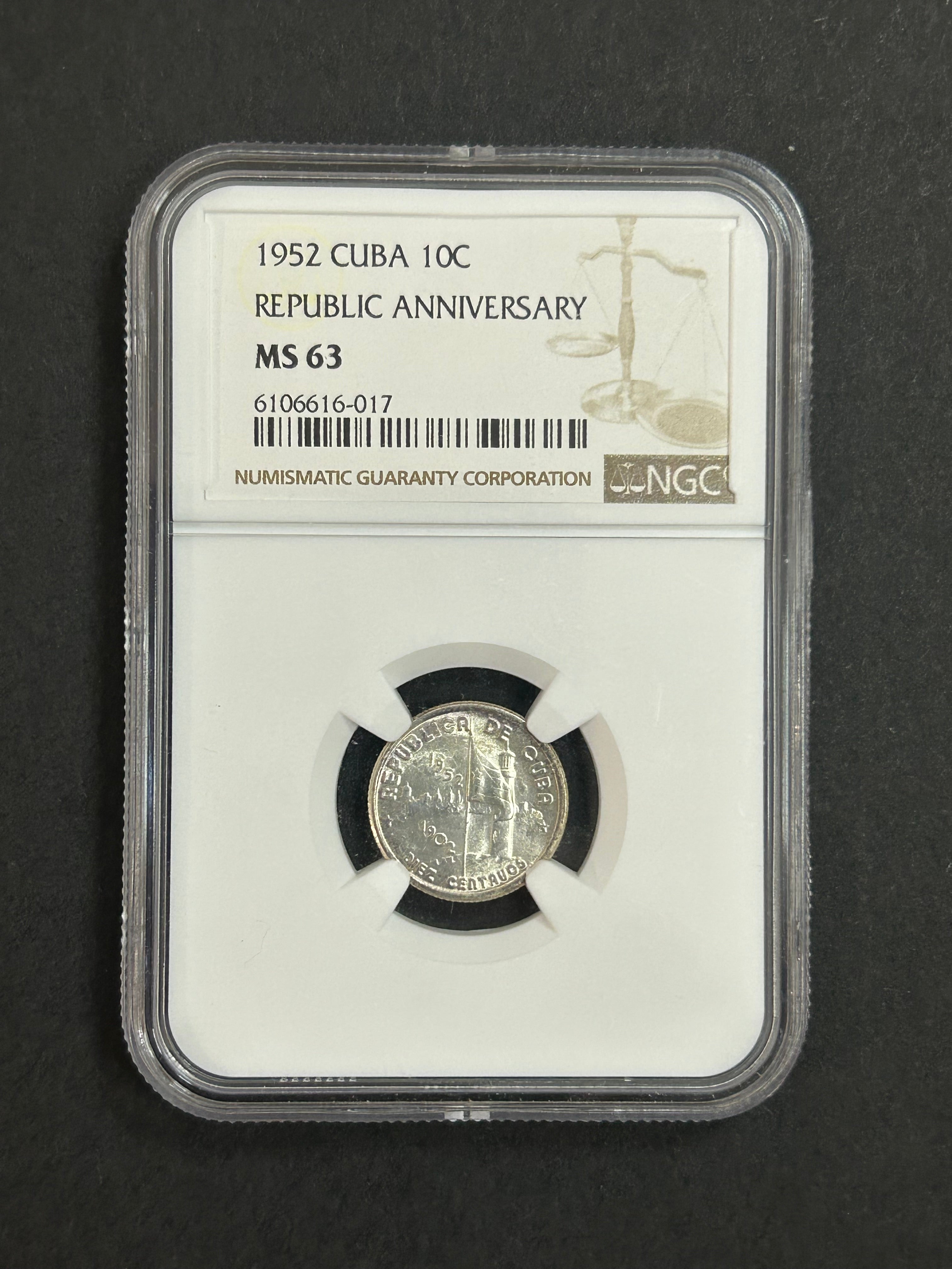 1952 Cuba 10C Republic Anniversary MS63 NGC