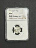 1949 Cuba 10C MS64 NGC