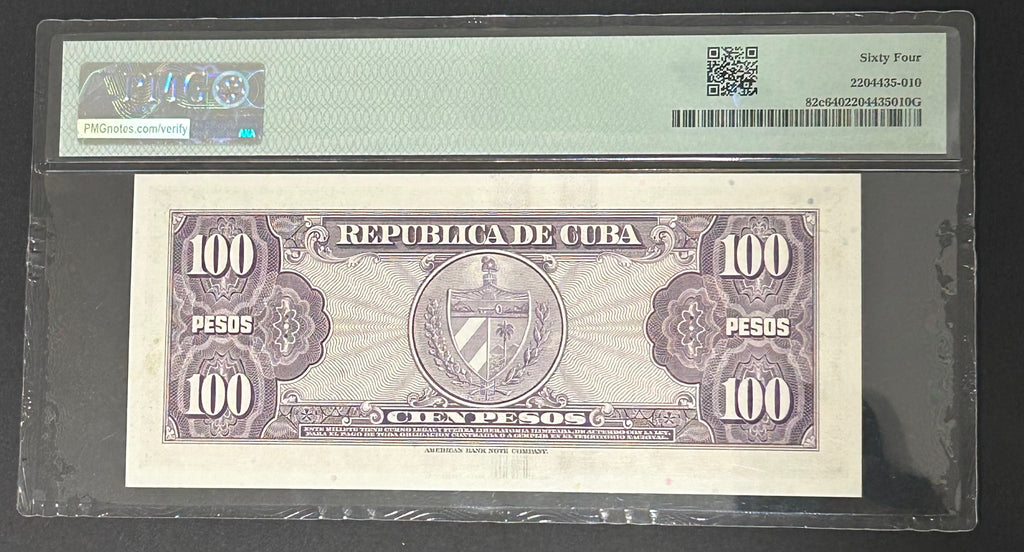 1958 Cuba 100 Peso PMG 64