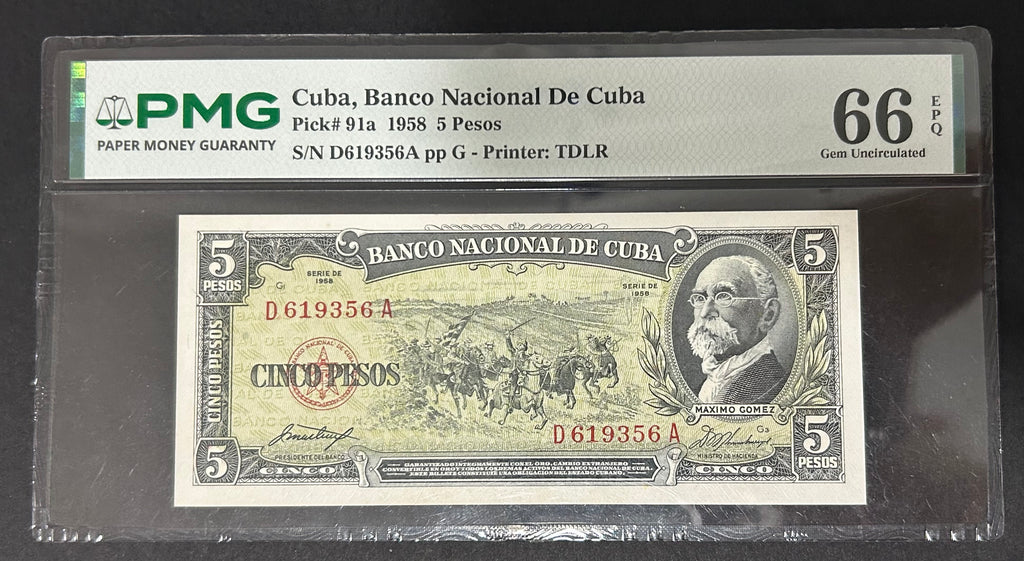 1958 Cuba 5 Peso PMG 66 EPQ