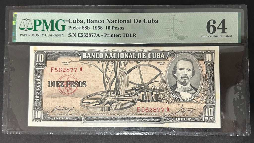 1958 Cuba 10 Peso PMG 64