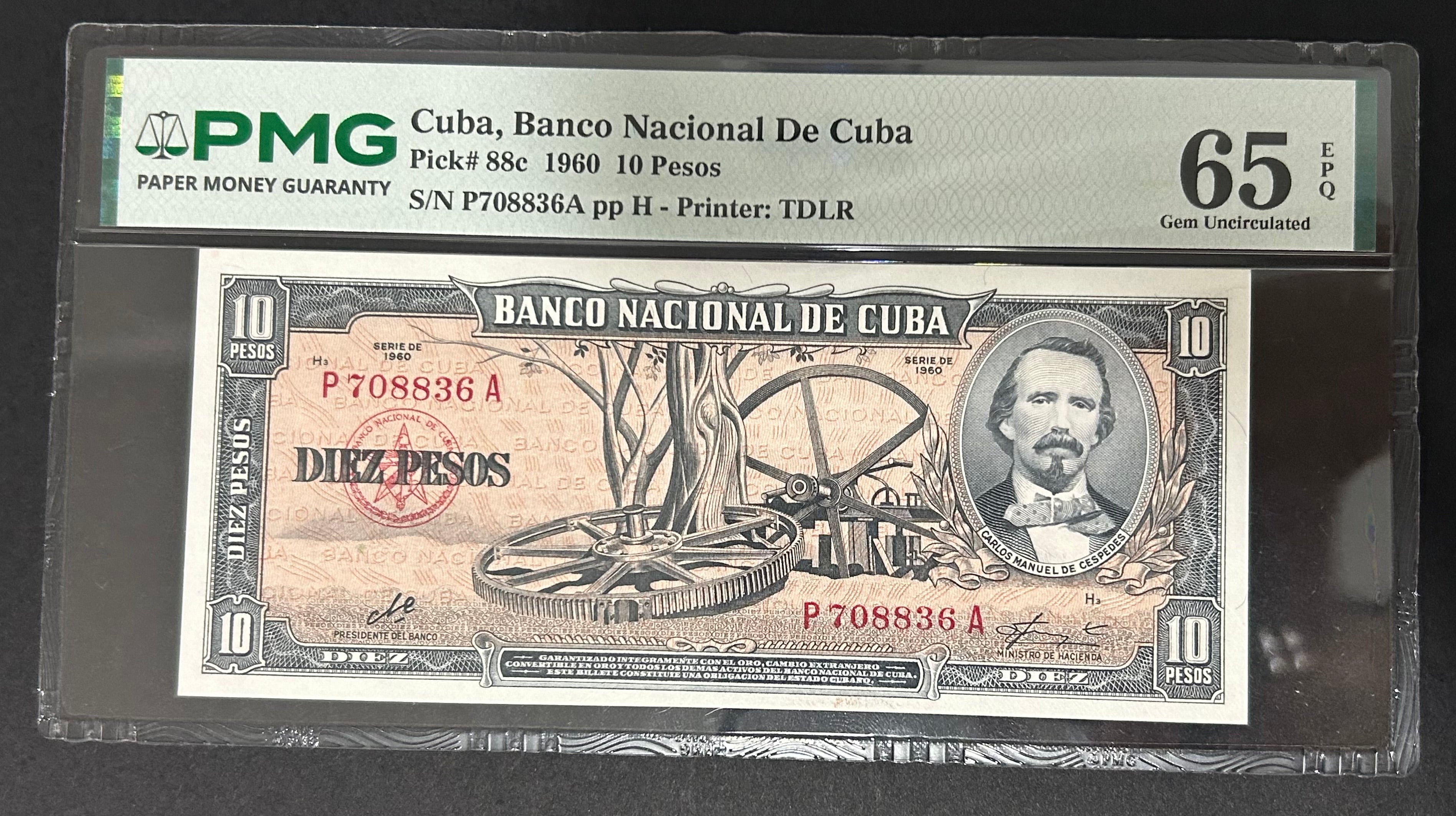 1960 Cuba 10 Peso PMG 65 EPQ