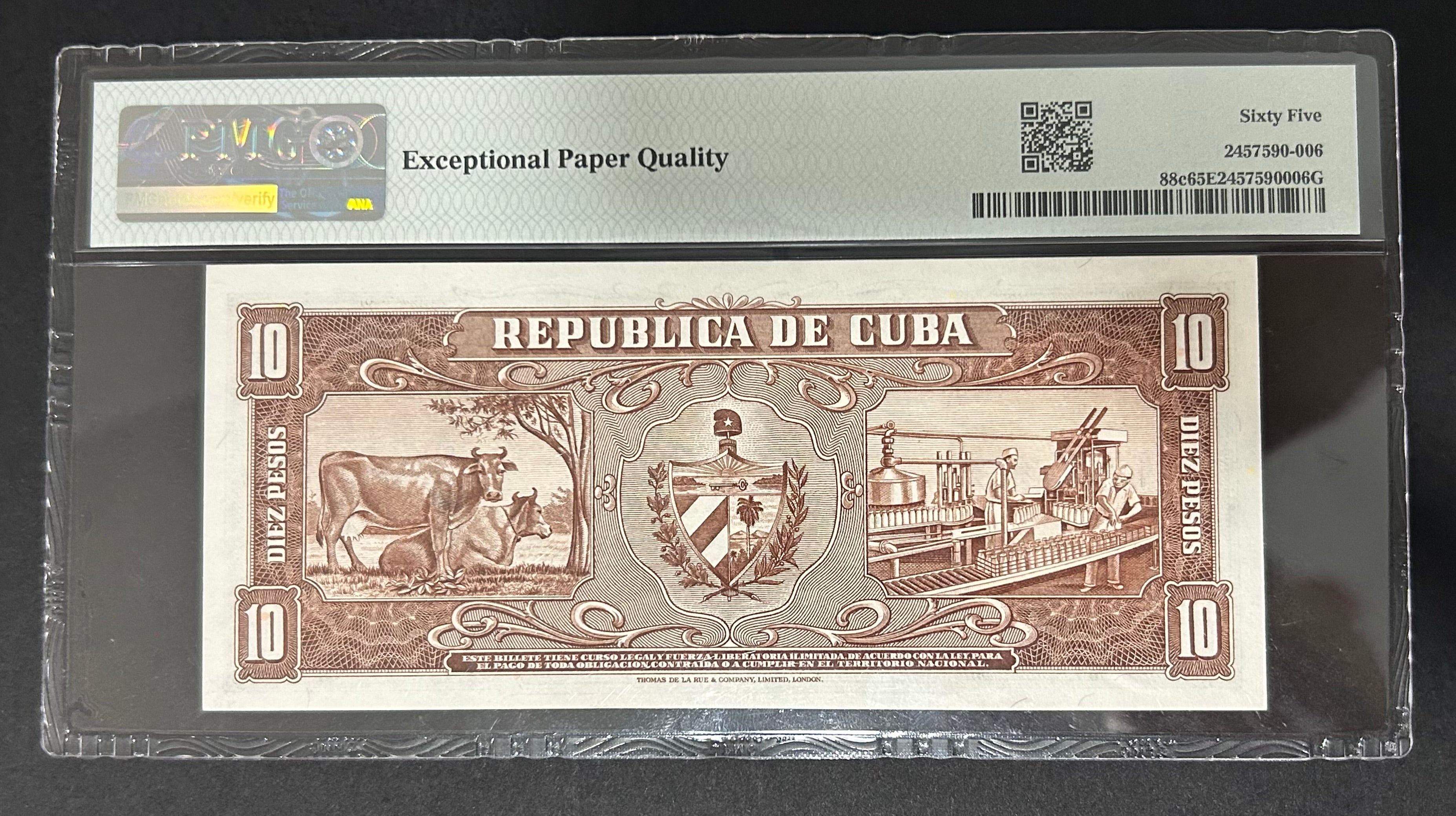 1960 Cuba 10 Peso PMG 65 EPQ