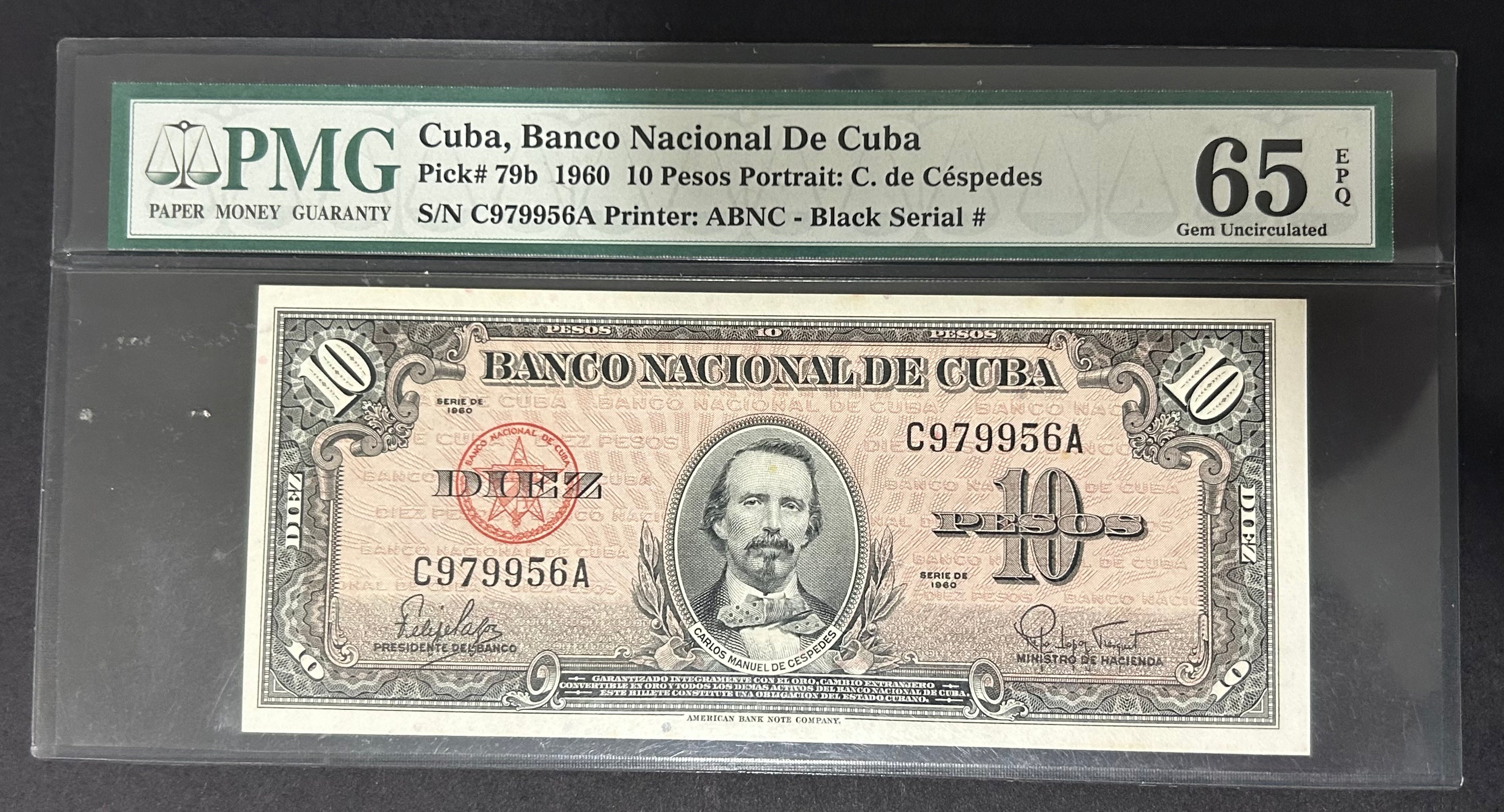 1960 Cuba 10 Peso PMG 65 EPQ