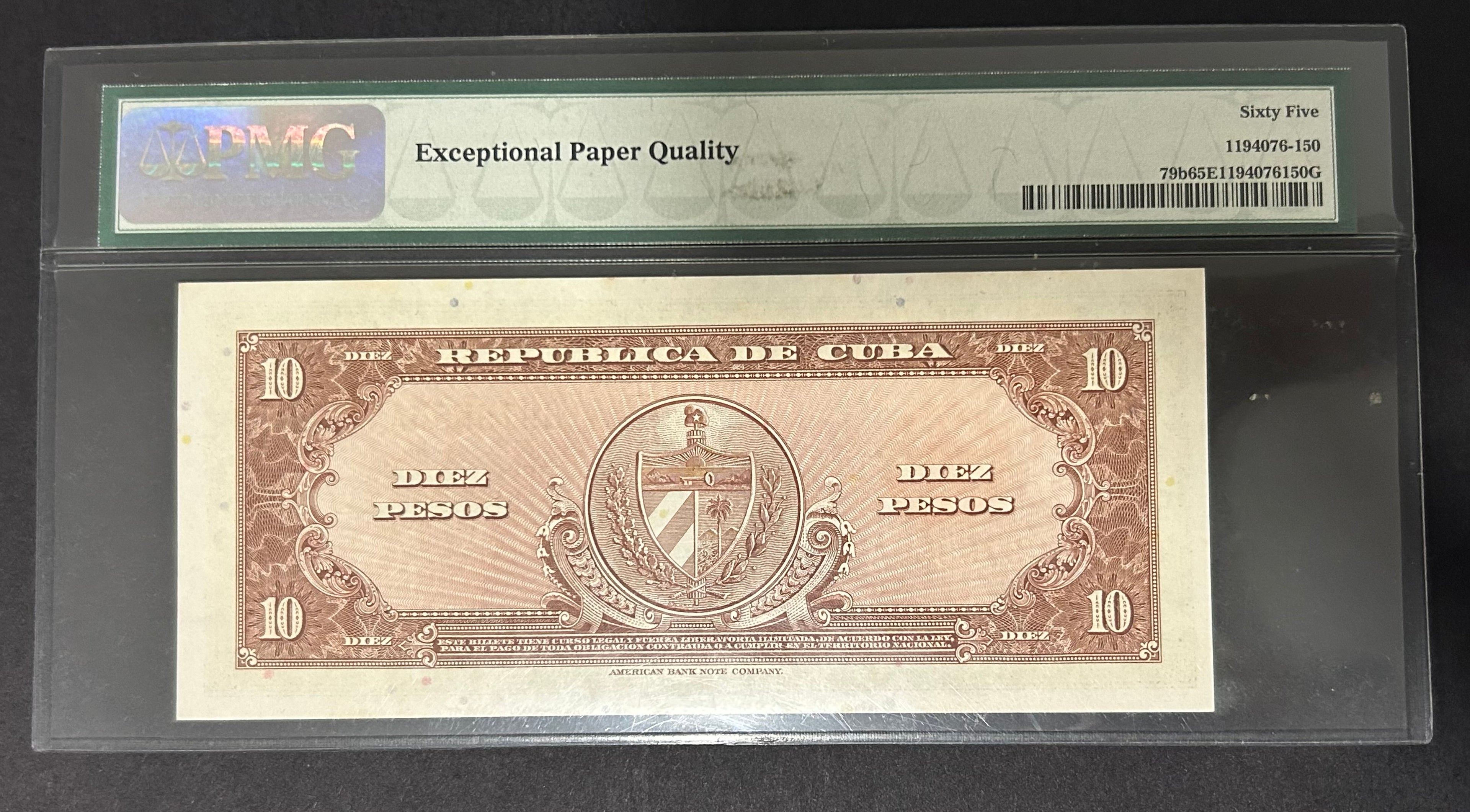 1960 Cuba 10 Peso PMG 65 EPQ