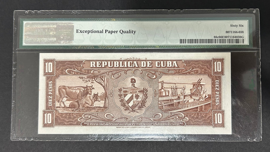 1960 Cuba 10 Peso PMG 66 EPQ