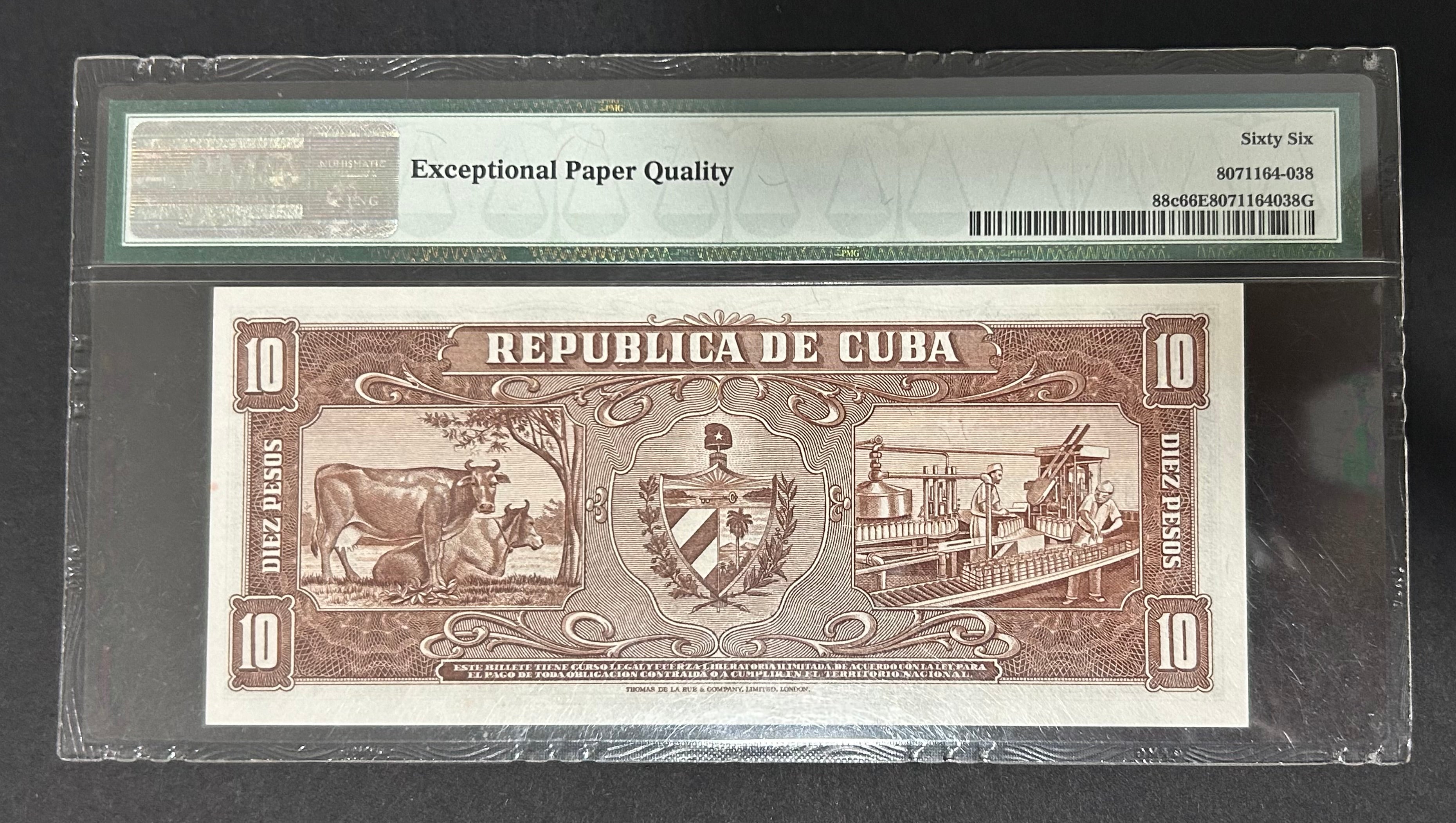 1960 Cuba 10 Peso PMG 66 EPQ