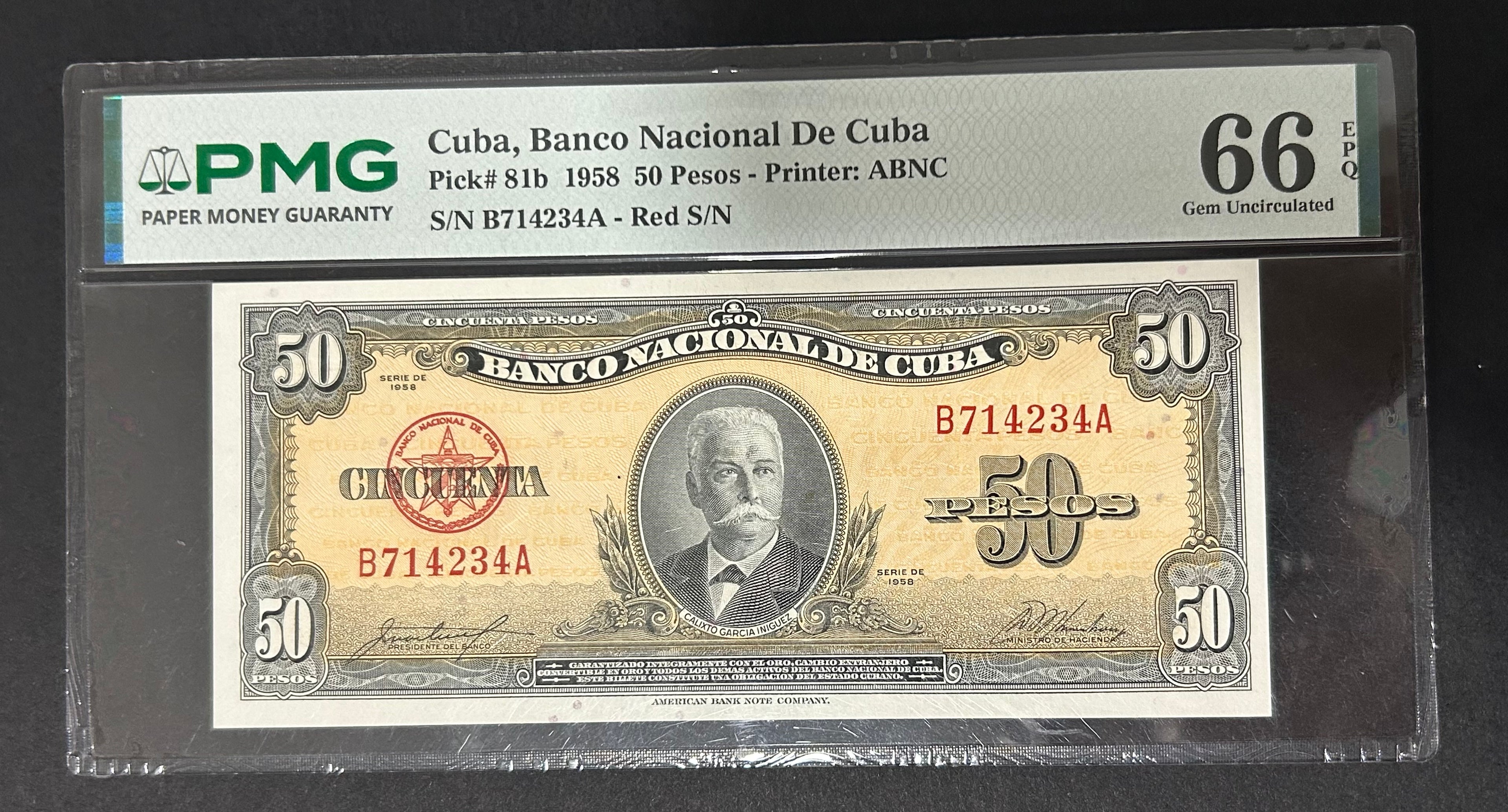 1958 Cuba 50 Peso PMG 66 EPQ