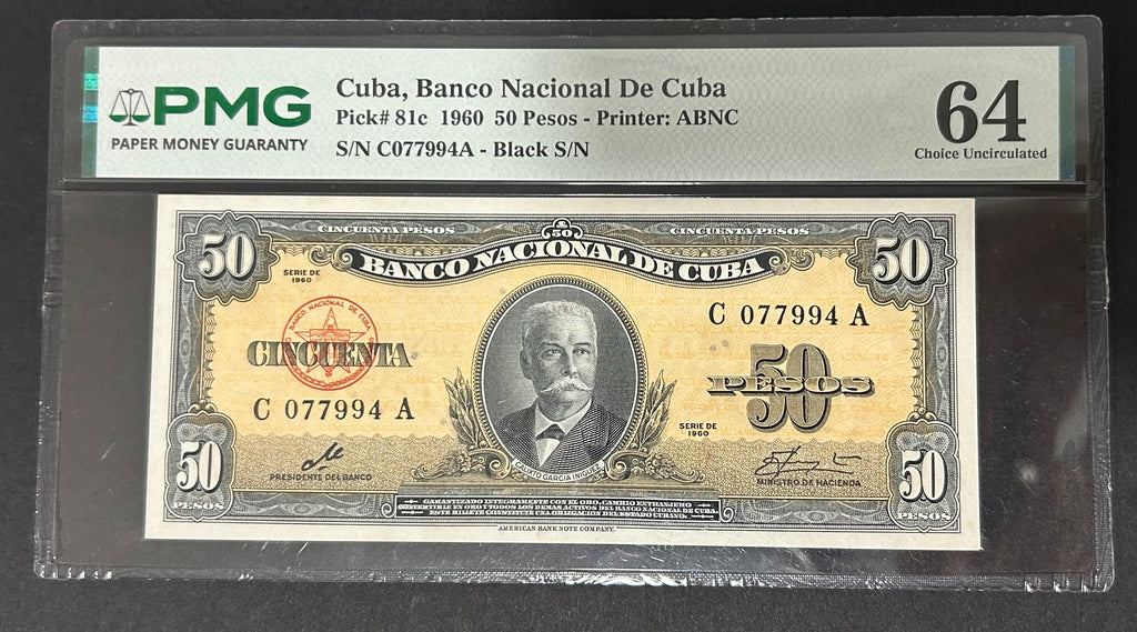1960 Cuba 50 Peso PMG 64