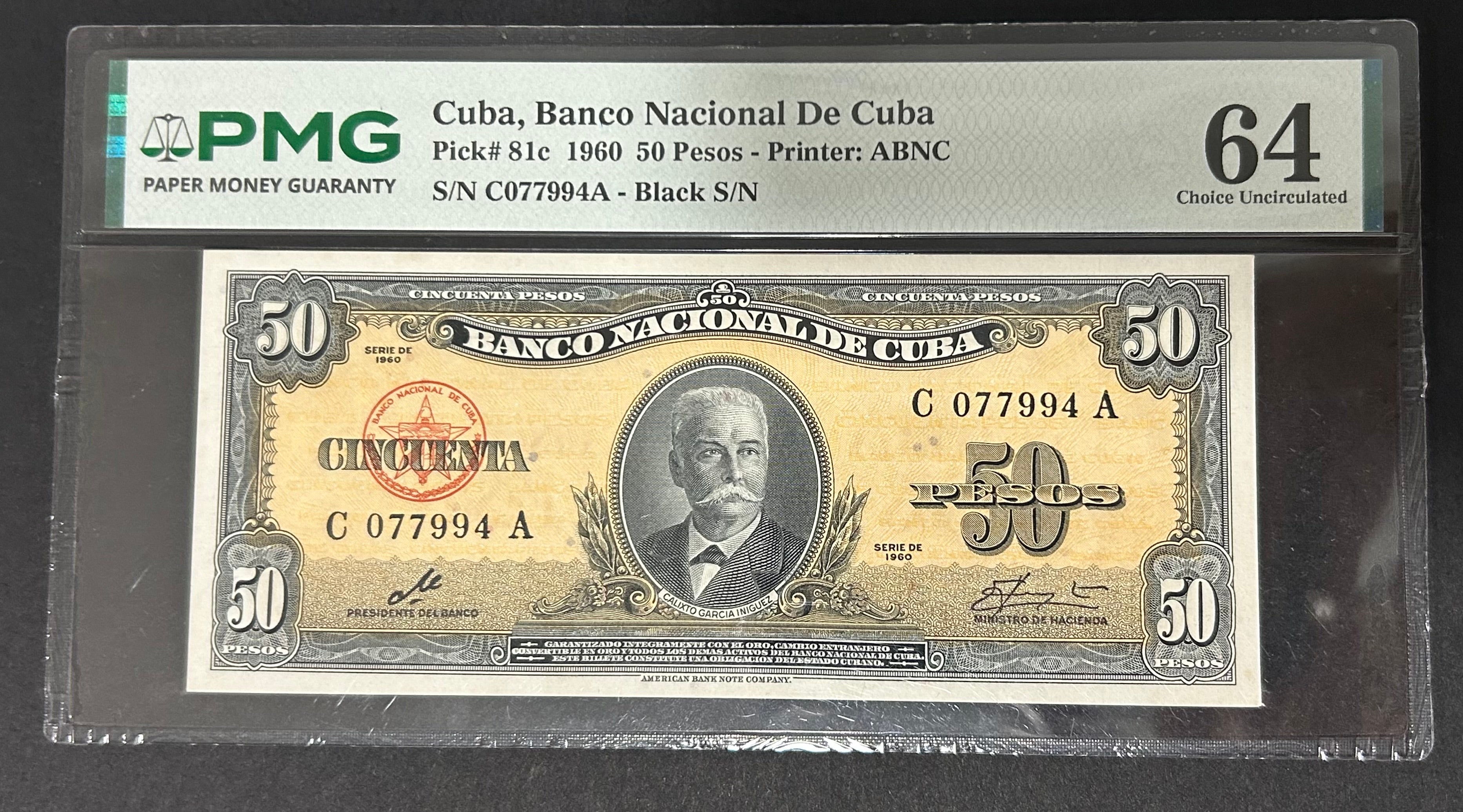1960 Cuba 50 Peso PMG 64