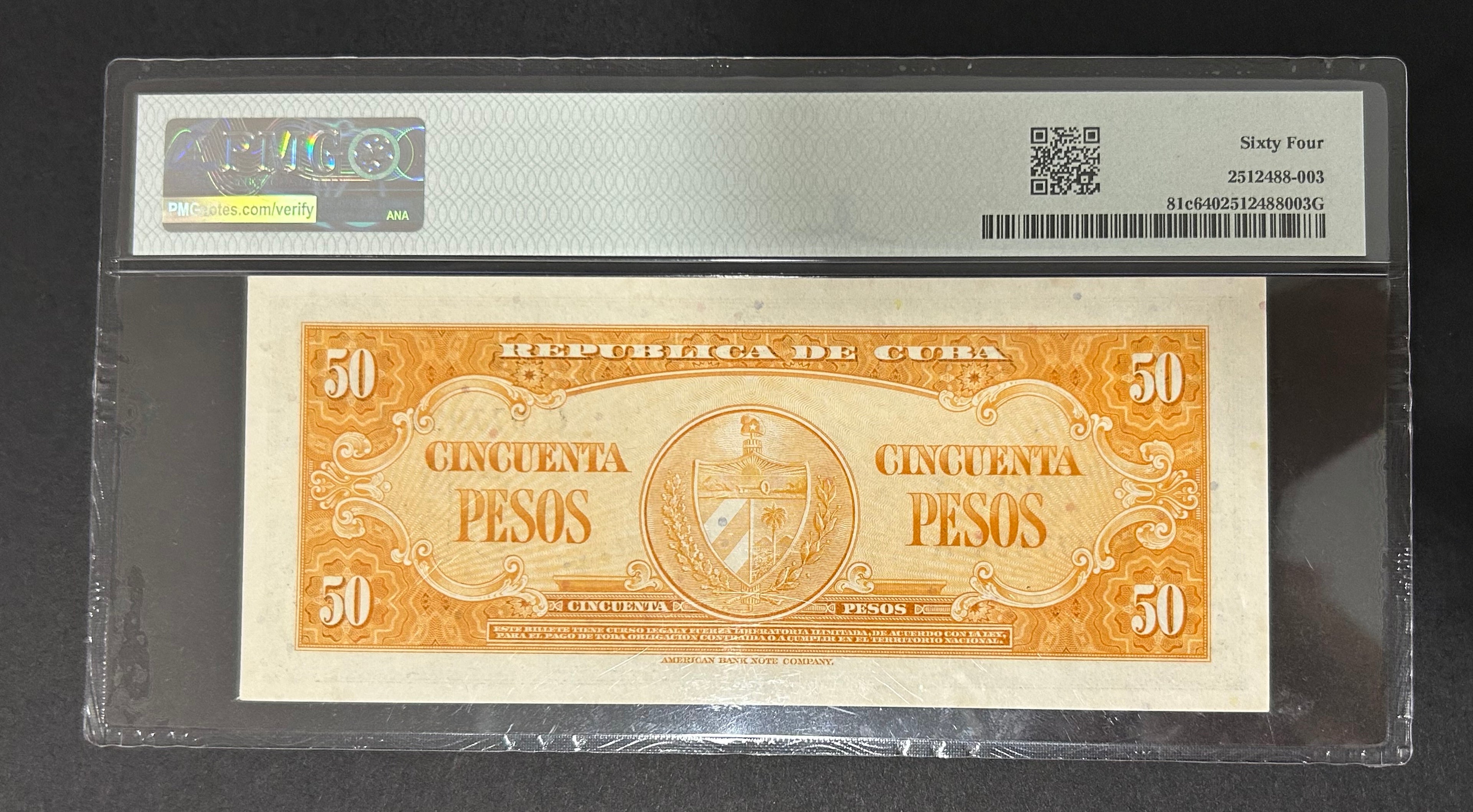 1960 Cuba 50 Peso PMG 64