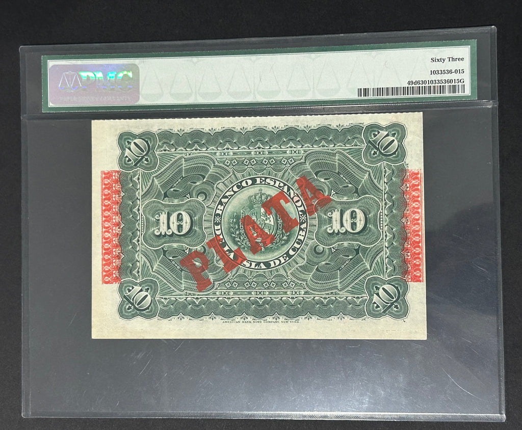 1896 10 Peso PMG 63 El Banco Español de la Isla