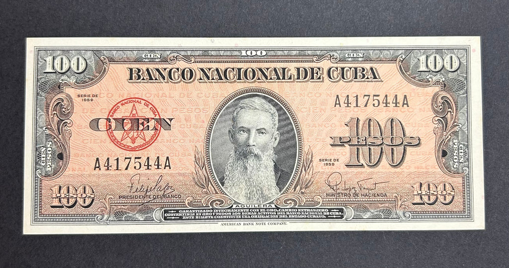 1959 Cuba 100 Pesos AU
