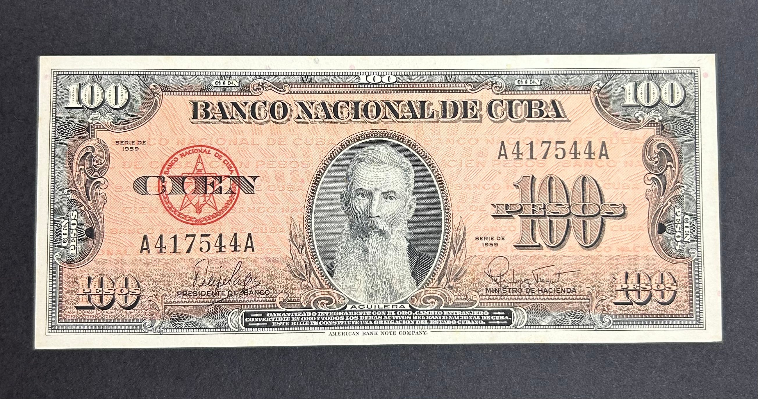1959 Cuba 100 Pesos AU