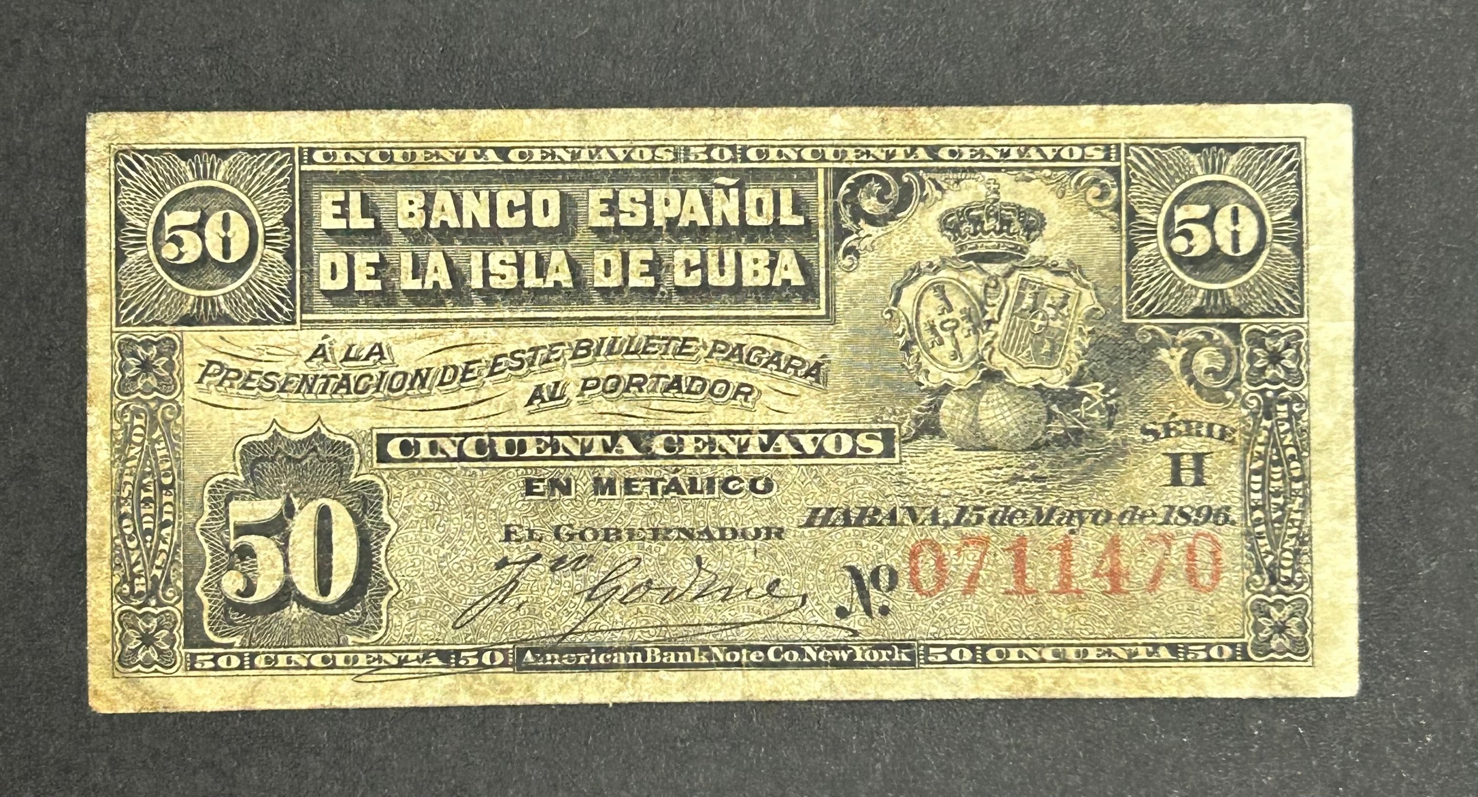 1896 50C Banco Españo. De La Isla Circulados