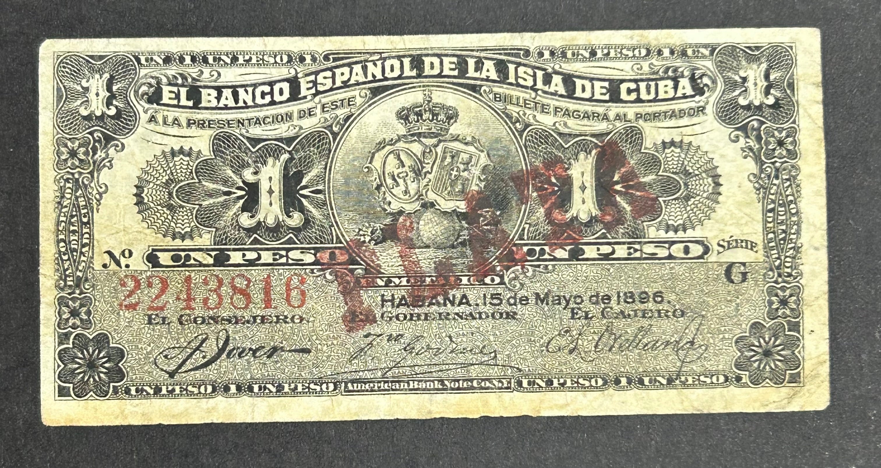 1896 1 Peso Banco Españo. De La Isla Circulados