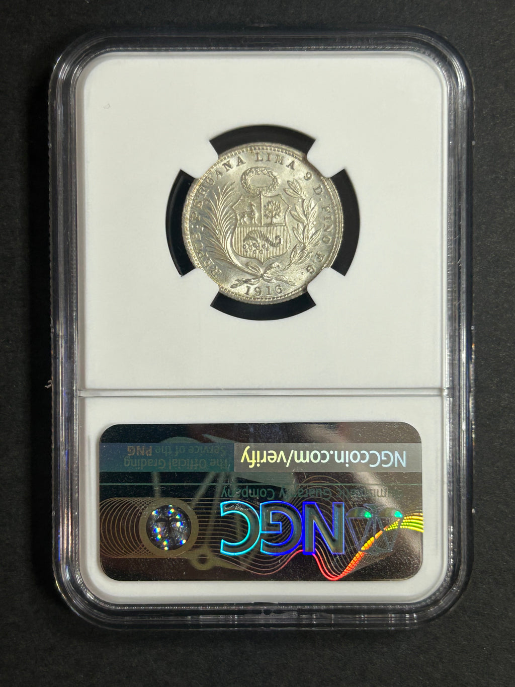 1916 FG R Peru 1/5S MS65 NGC