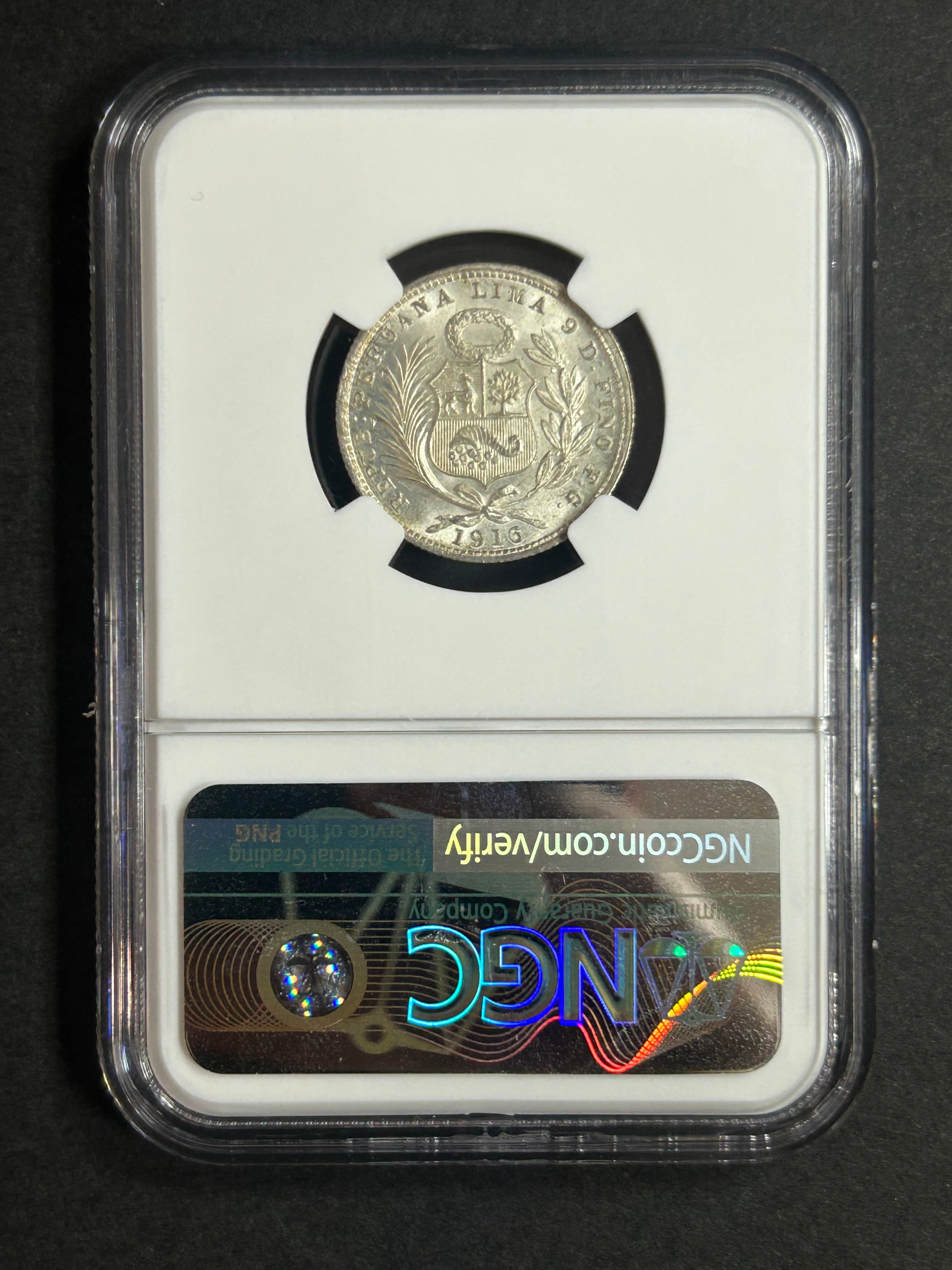 1916 FG R Peru 1/5S MS65 NGC