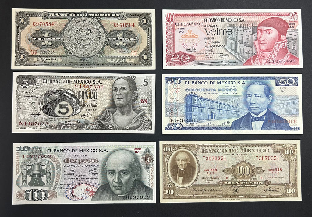 1965-1975 Set de 6 Billetes México