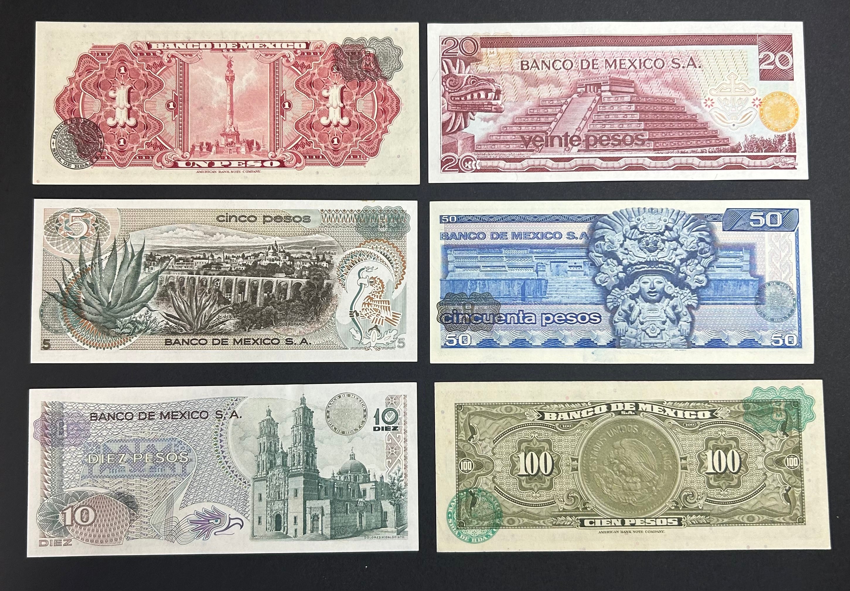 1965-1975 Set de 6 Billetes México