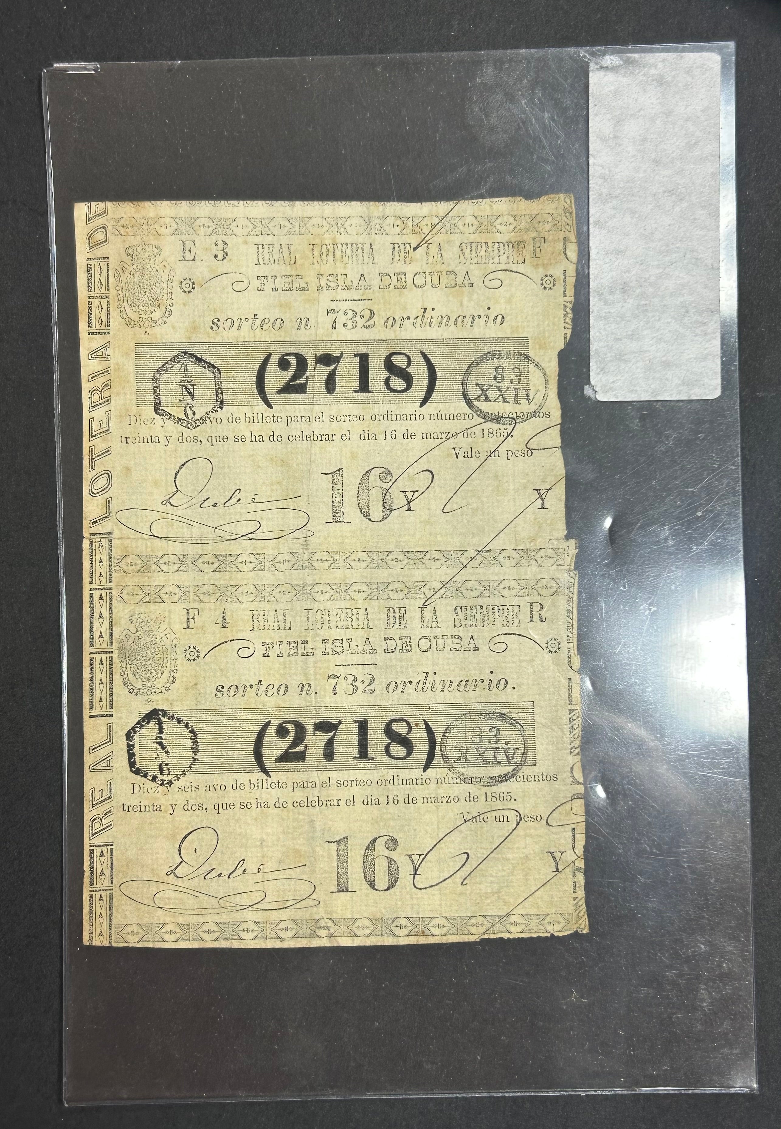1865 Lotería de la Siempre Fiel Isla de Cuba