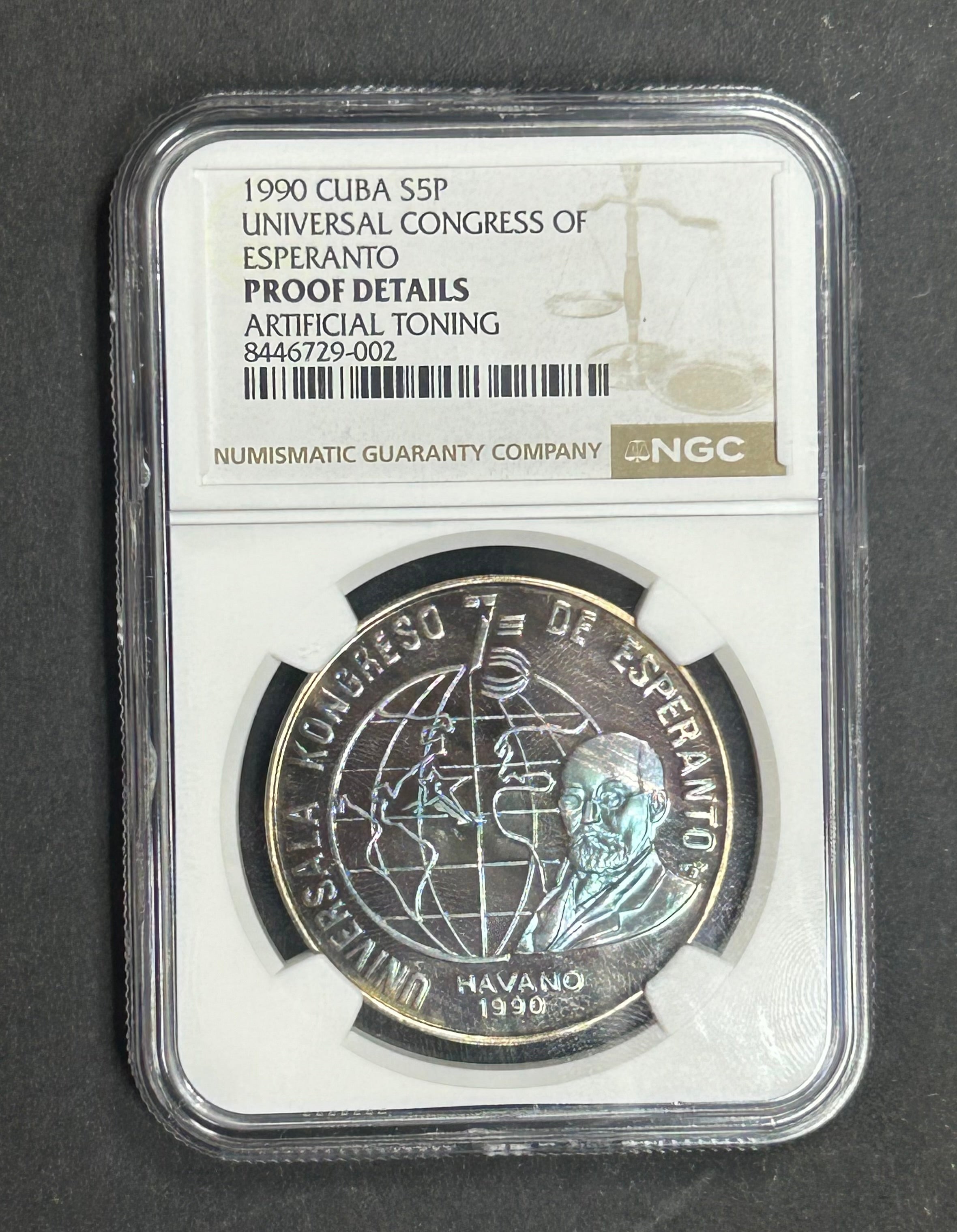 1990 5 Peso  PF Artificial Toning NGC