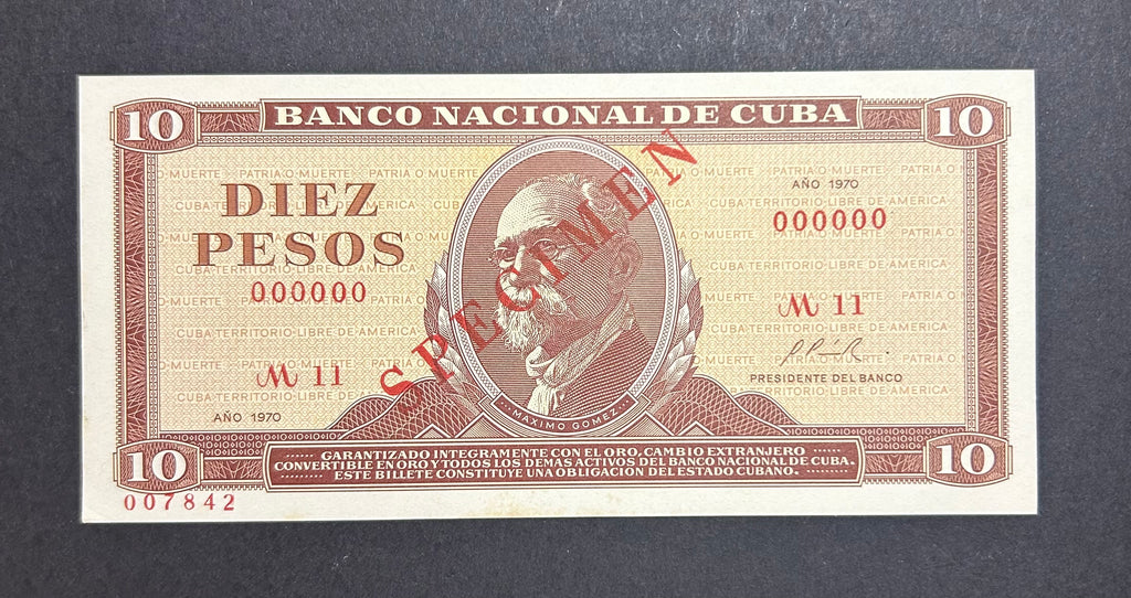 1970 10 Pesos SPECIMEN AU