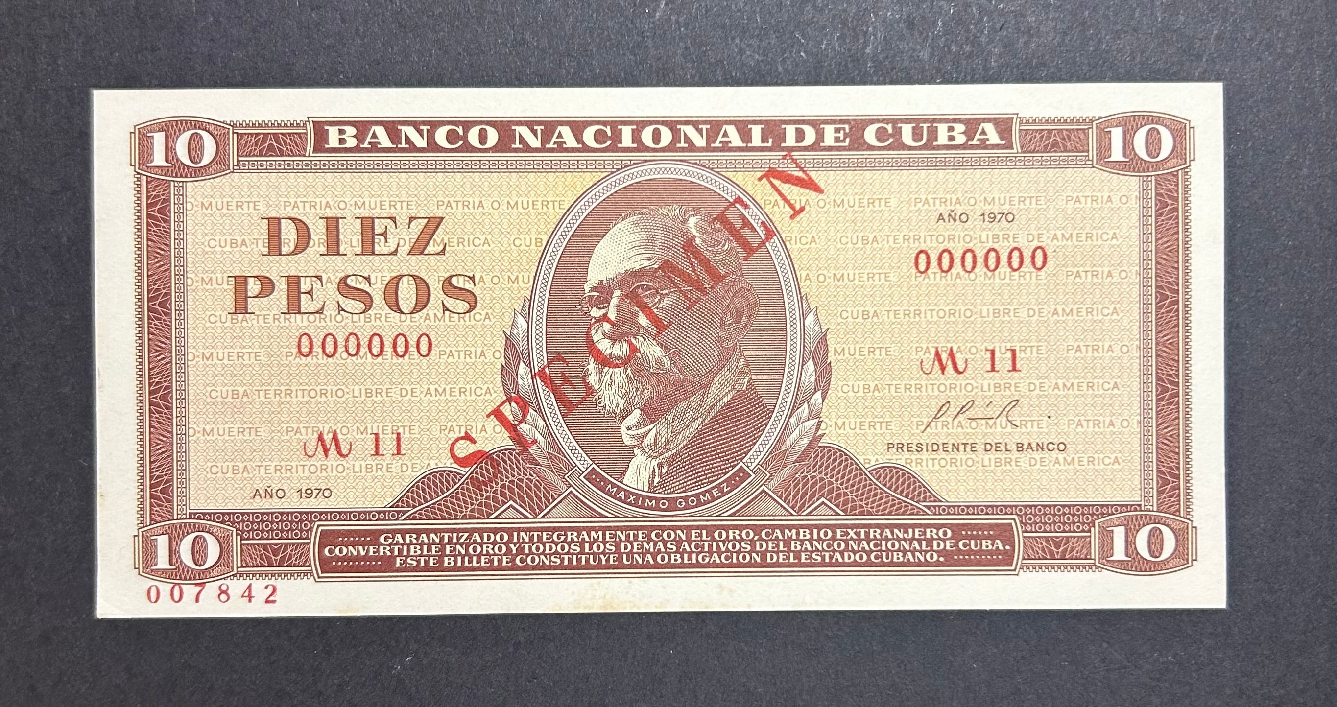 1970 10 Pesos SPECIMEN AU